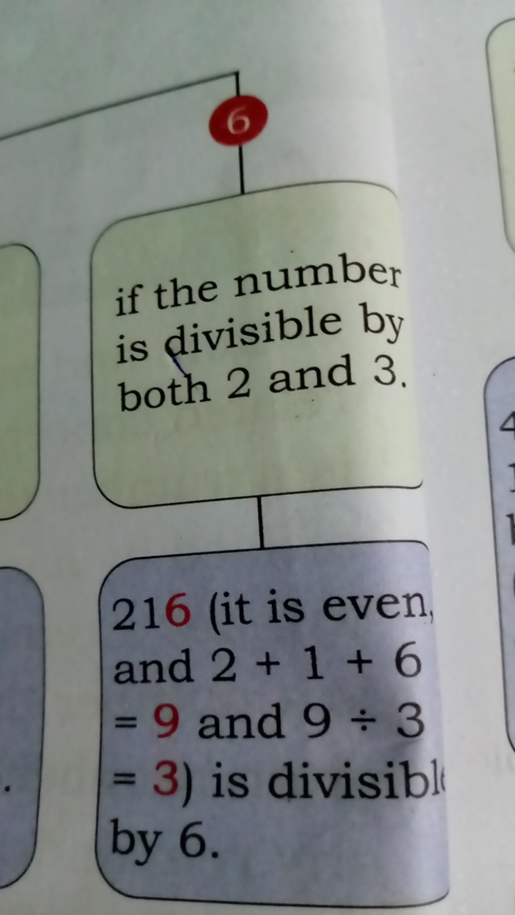 if the number is divisible by both 2 and 3 .
216 (it is even, and 2+1+