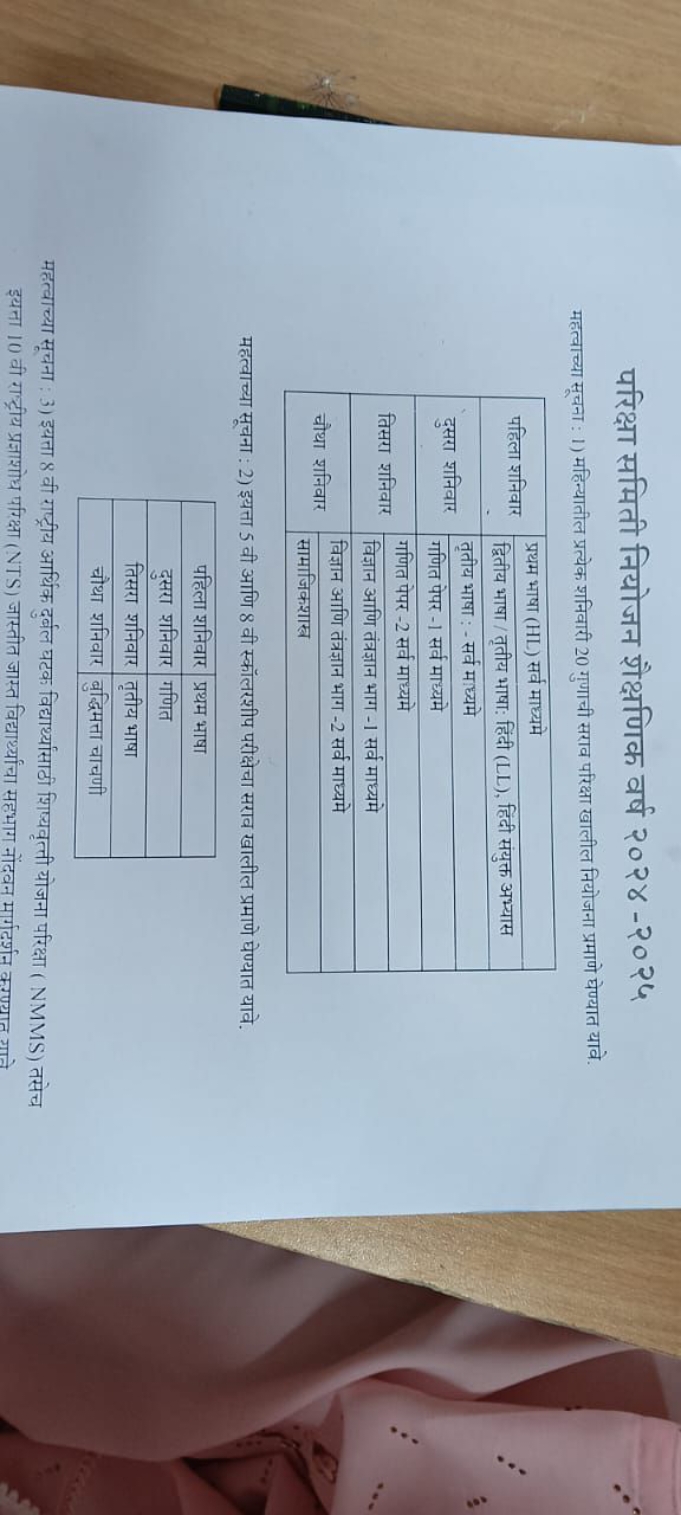 परिक्षा समिती नियोजन शैक्षणिक वर्ष २०२४-२०२५
महत्वाच्या सूचना : 1) महि