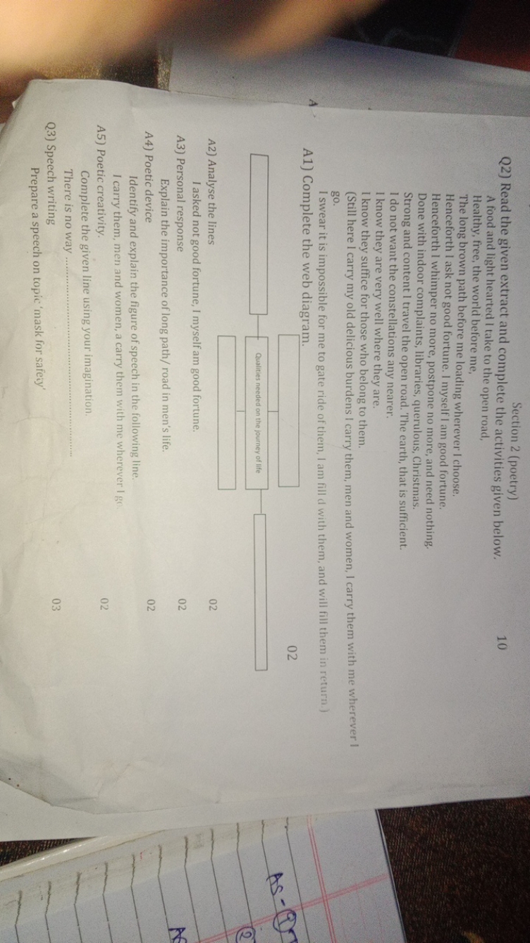 A
Section 2 (poetry)
Q2) Read the given extract and complete the activ