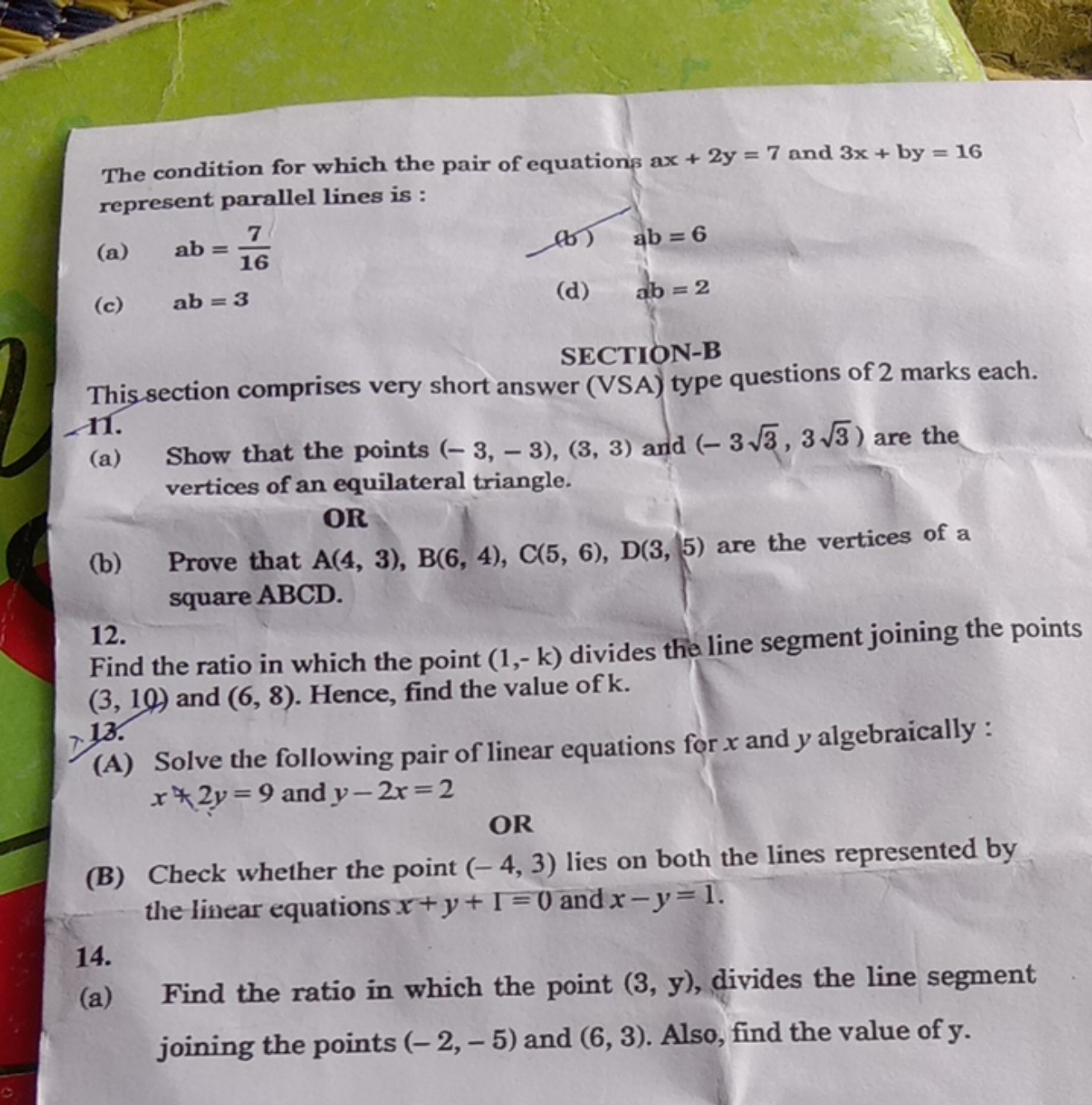 The condition for which the pair of equations ax+2y=7 and 3x+by=16 rep