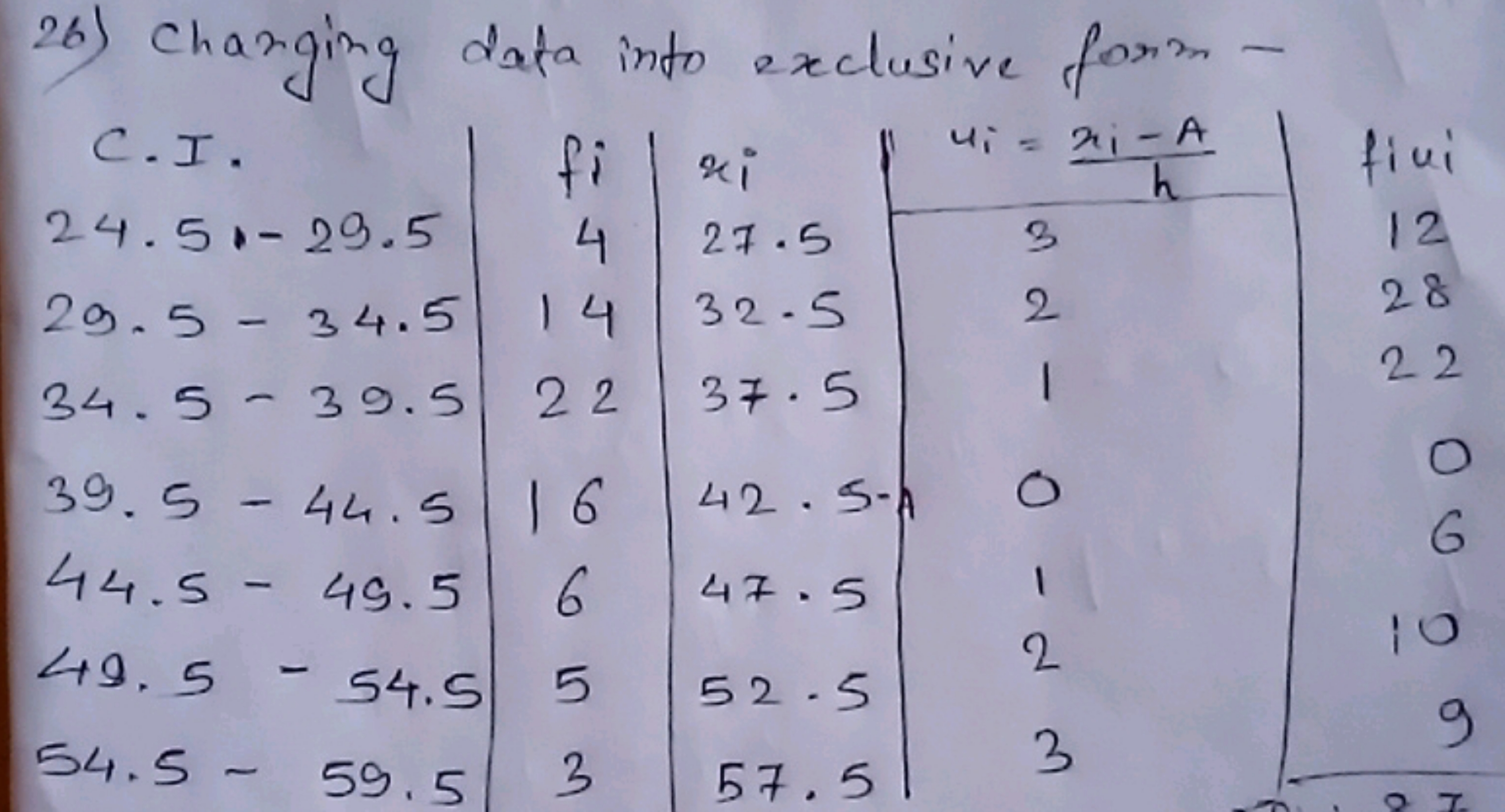 26) Changing data into exclusive form -
\begin{tabular} { l | c | l | 