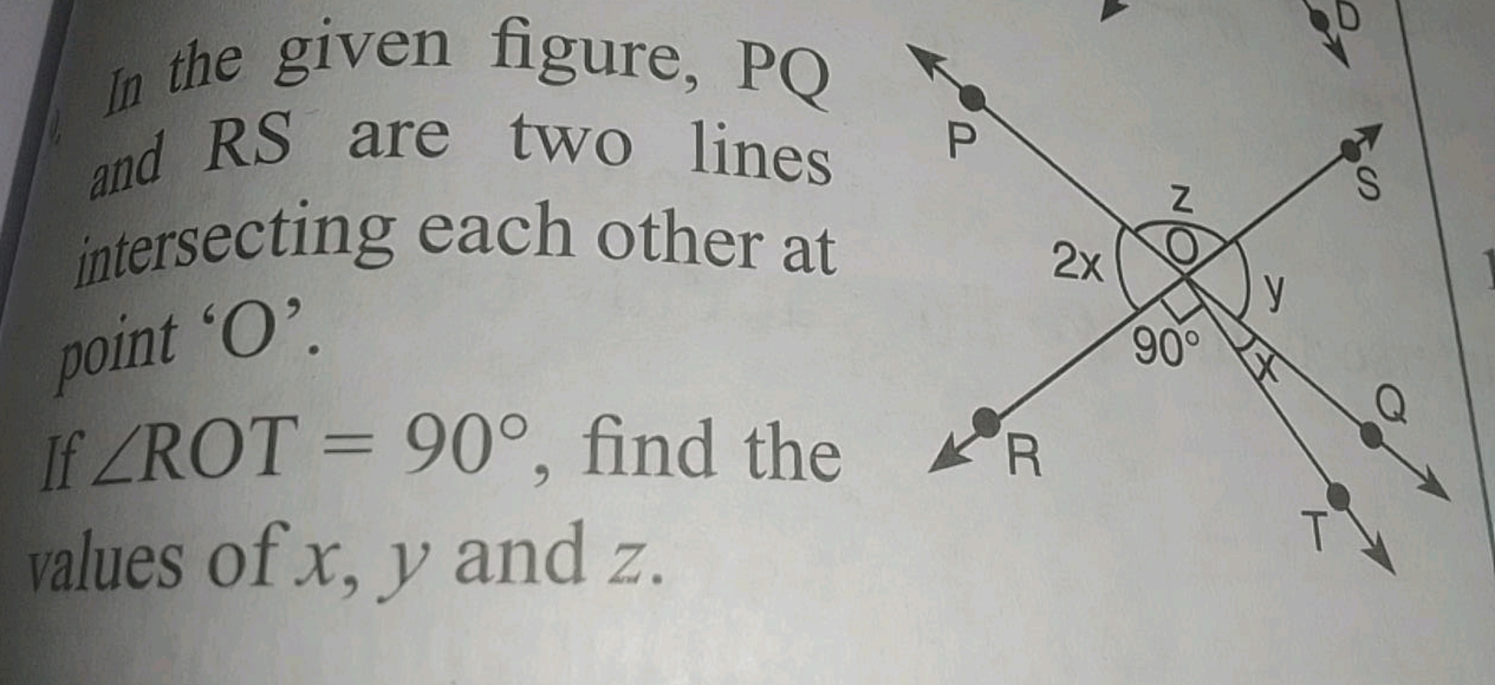 In the given figure, PQ and RS are two lines intersecting each other a