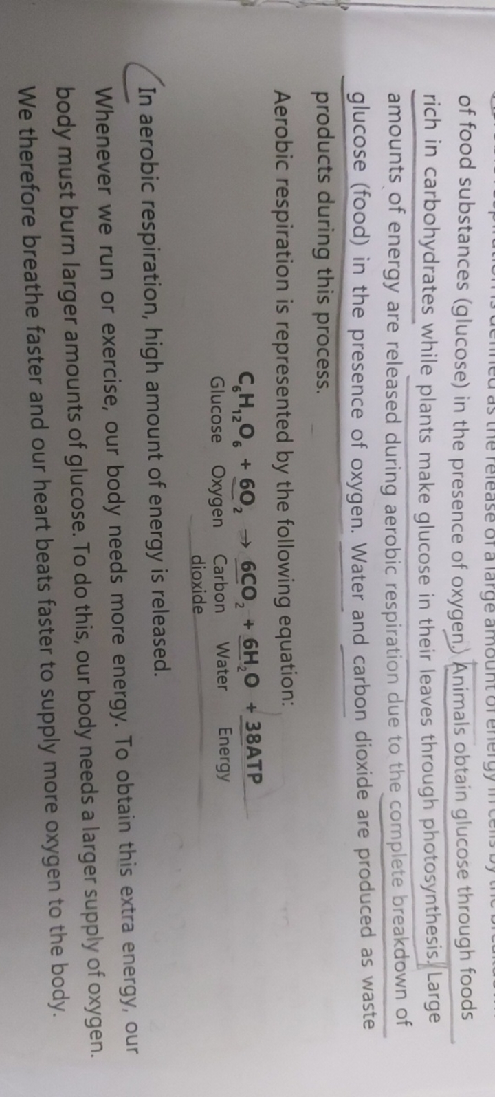 of food substances (glucose) in the presence of oxygen. Animals obtain