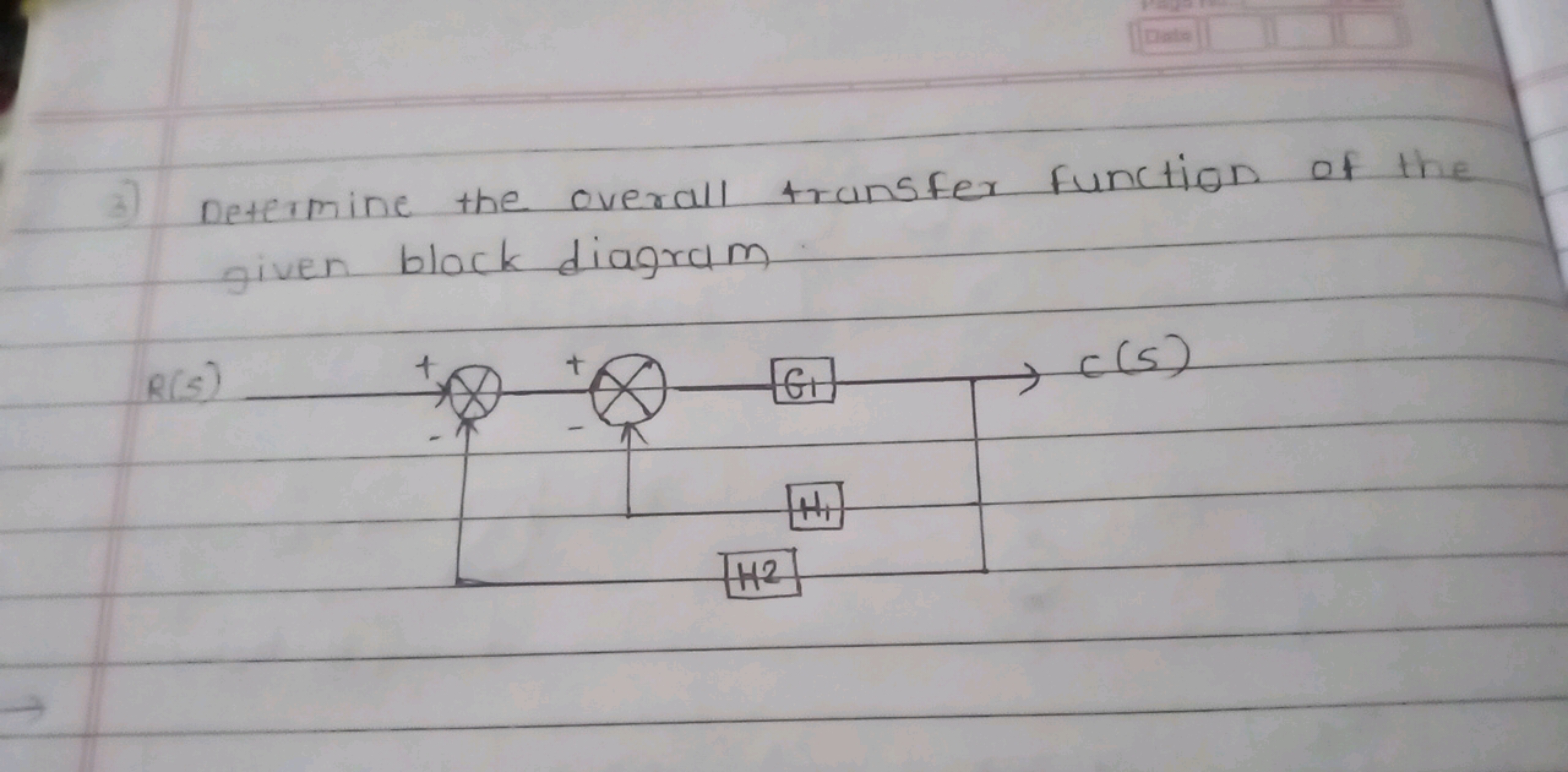 3) Determine the overall transfer function of the given block diagram