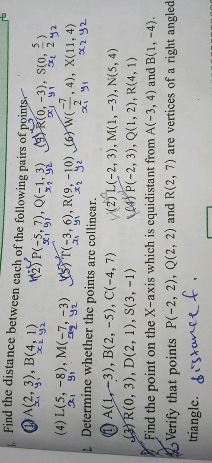 Find the distance between each of the following pairs of points.
(1) A