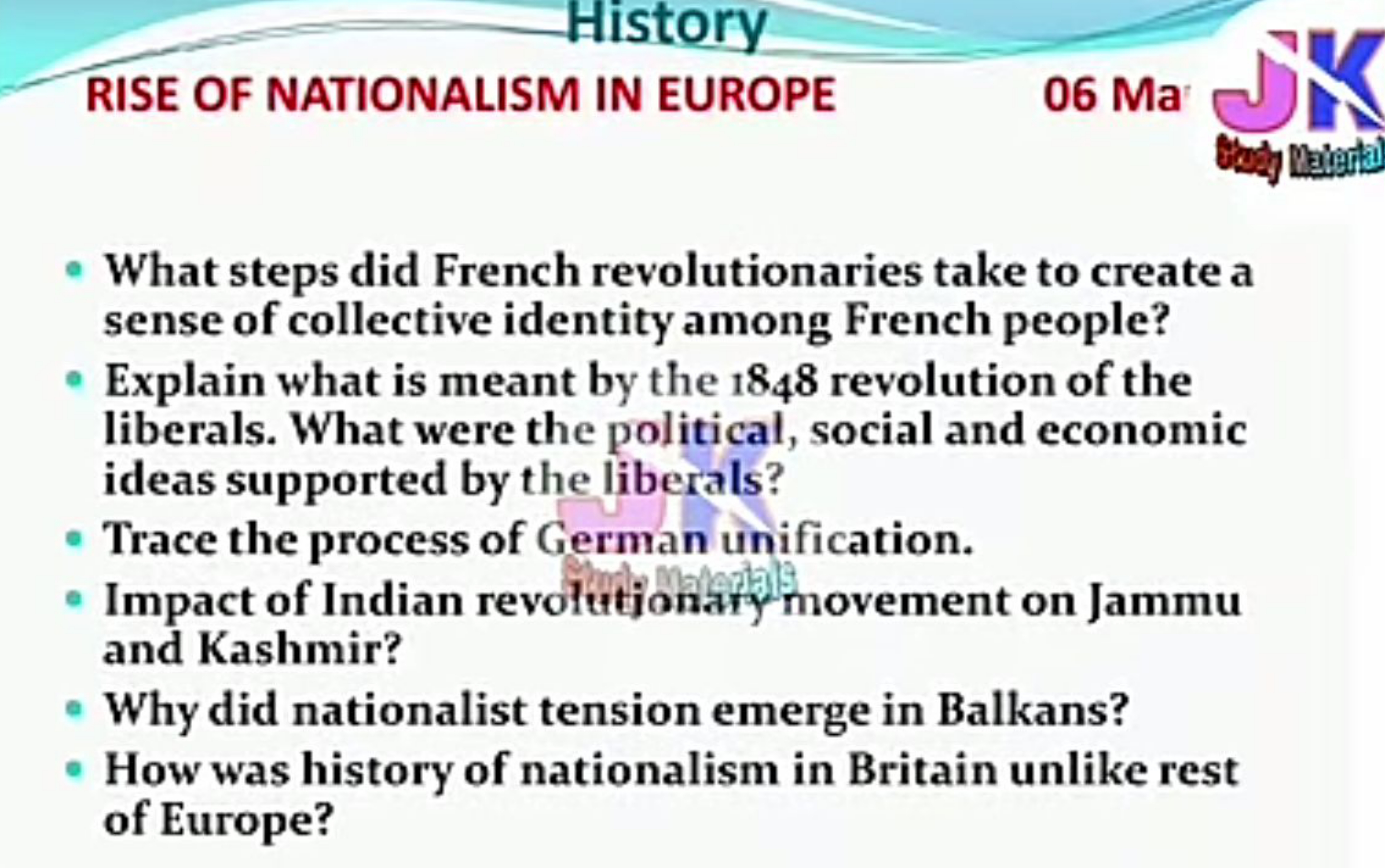 History
RISE OF NATIONALISM IN EUROPE
06 Ma
JK
Study Material
What ste