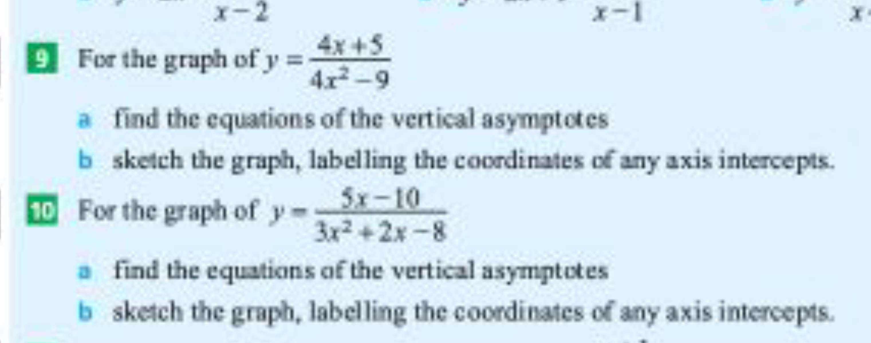 9. For the graph of y=4x2−94x+5​
a find the equations of the vertical 