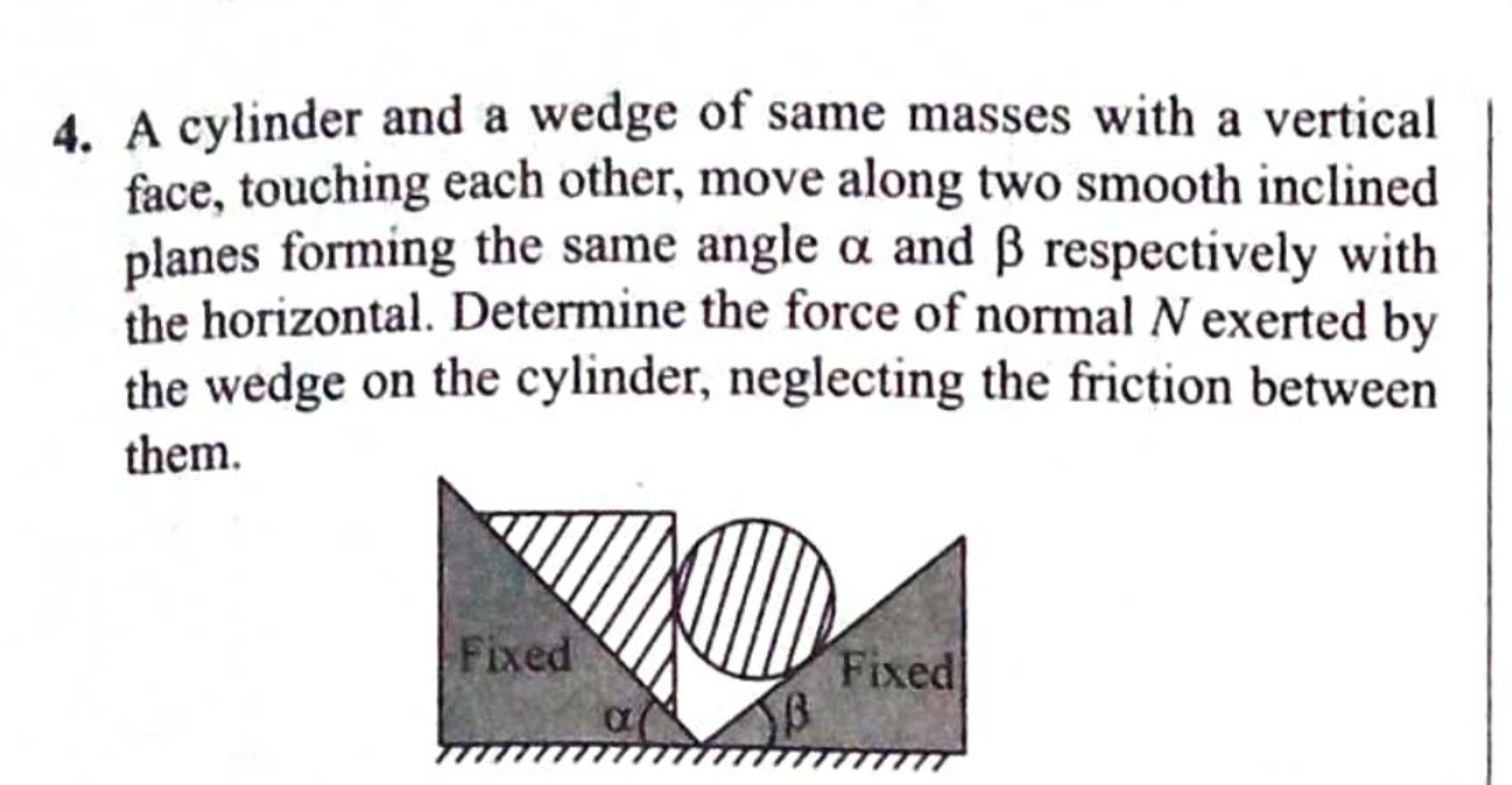 4. A cylinder and a wedge of same masses with a vertical face, touchin