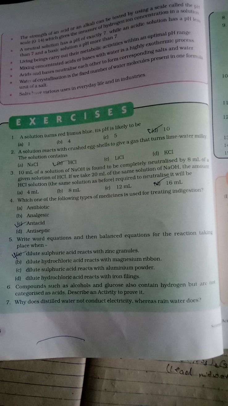 The strength of an acid or an alkali can be tested by using a scale ca