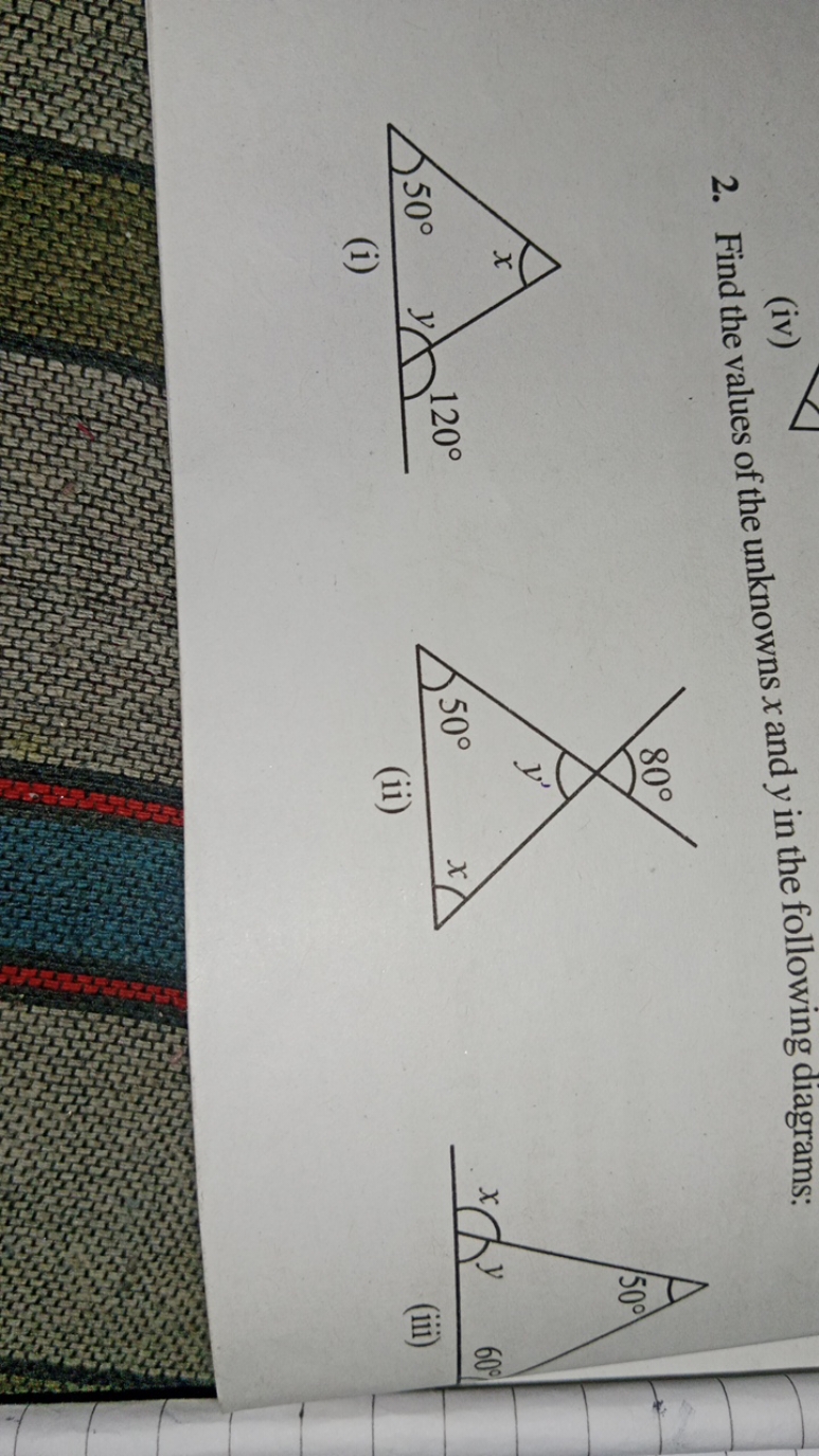 2. Find the values of the unknowns x and y in the following diagrams:
