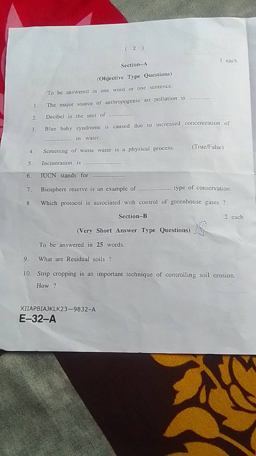 Section-A
1 each
(Objective Type Questions)
To be answered in one word