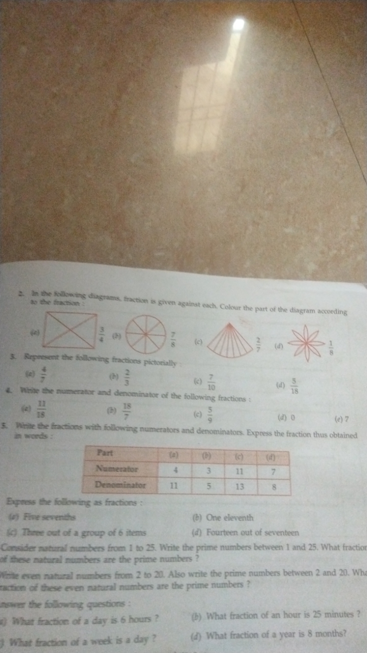 2. In the following diagrama, fraction is given against each. Colour t