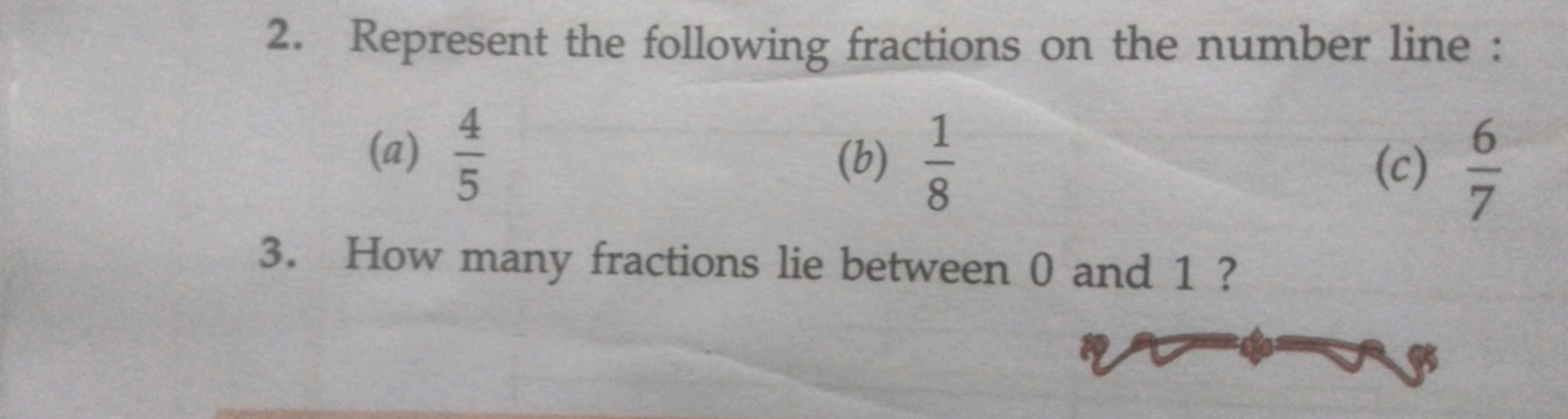 2. Represent the following fractions on the number line :
(a) 54​
(b) 