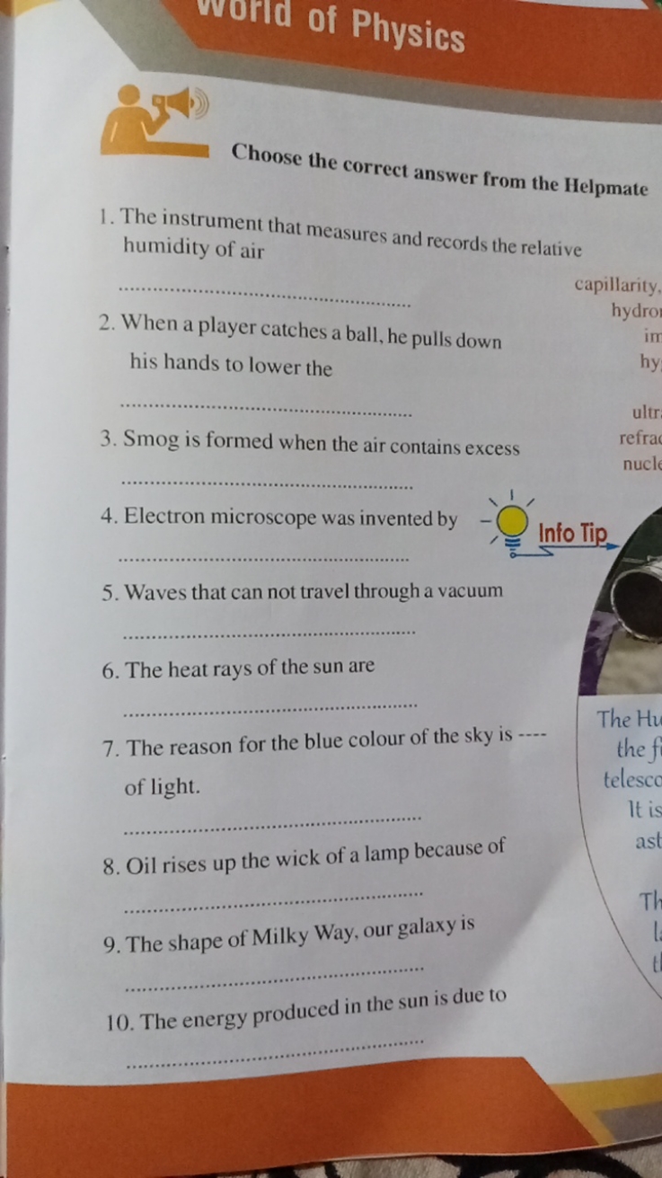 world of Physics

Choose the correct answer from the Helpmate
1. The i