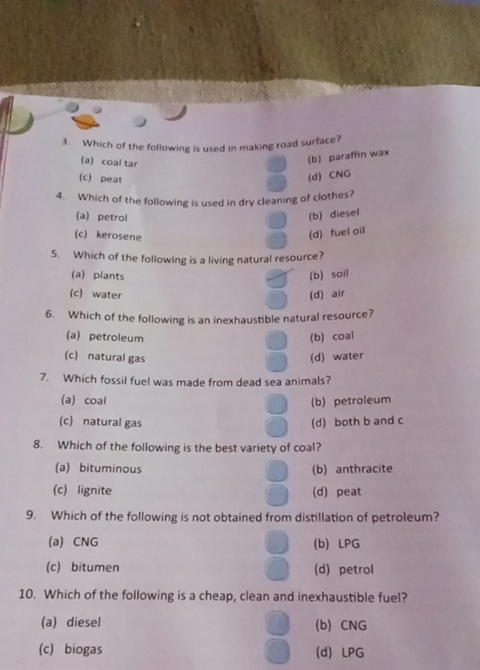 3. Which of the following is used in making road surface?
(a) coal tar