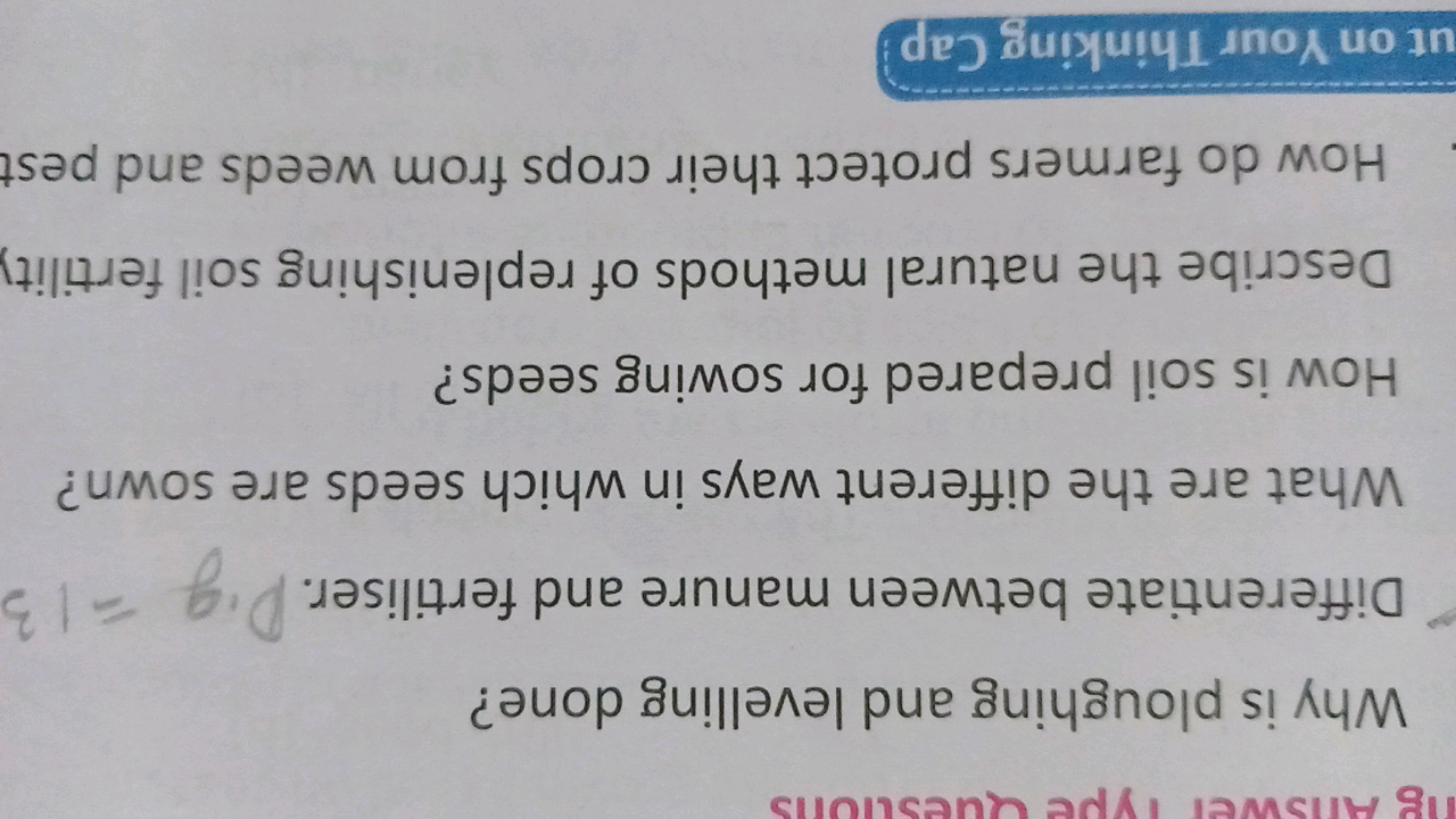 Why is ploughing and levelling done?
Differentiate between manure and 