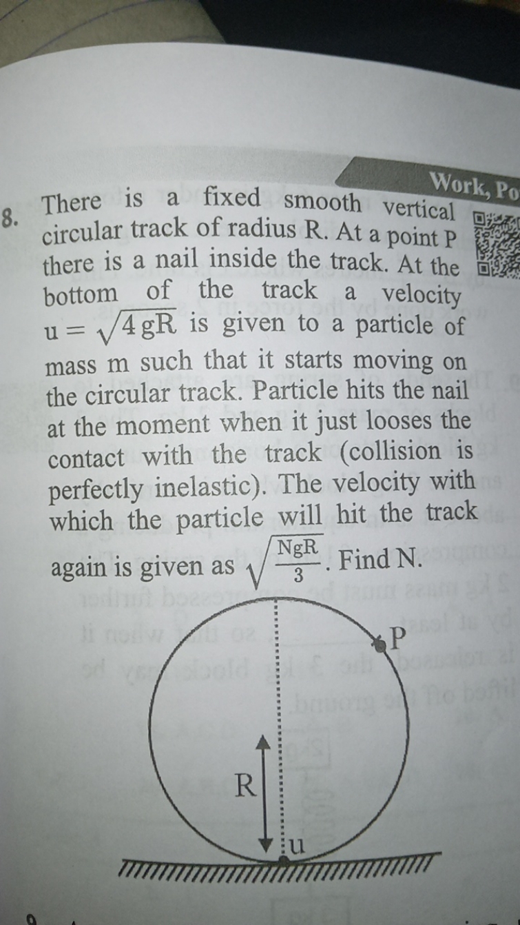 8. There is a fixed smooth vertical circular track of radius R. At a p