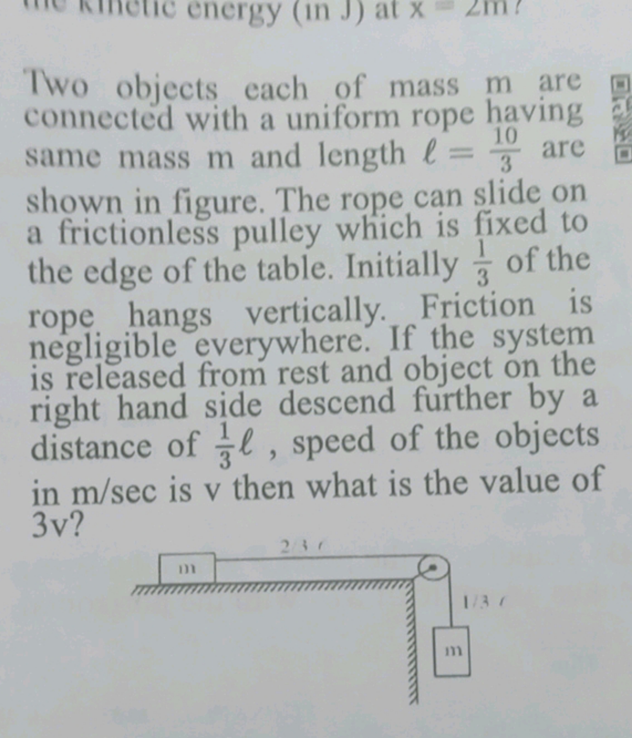 Two objects each of mass m are connected with a uniform rope having sa