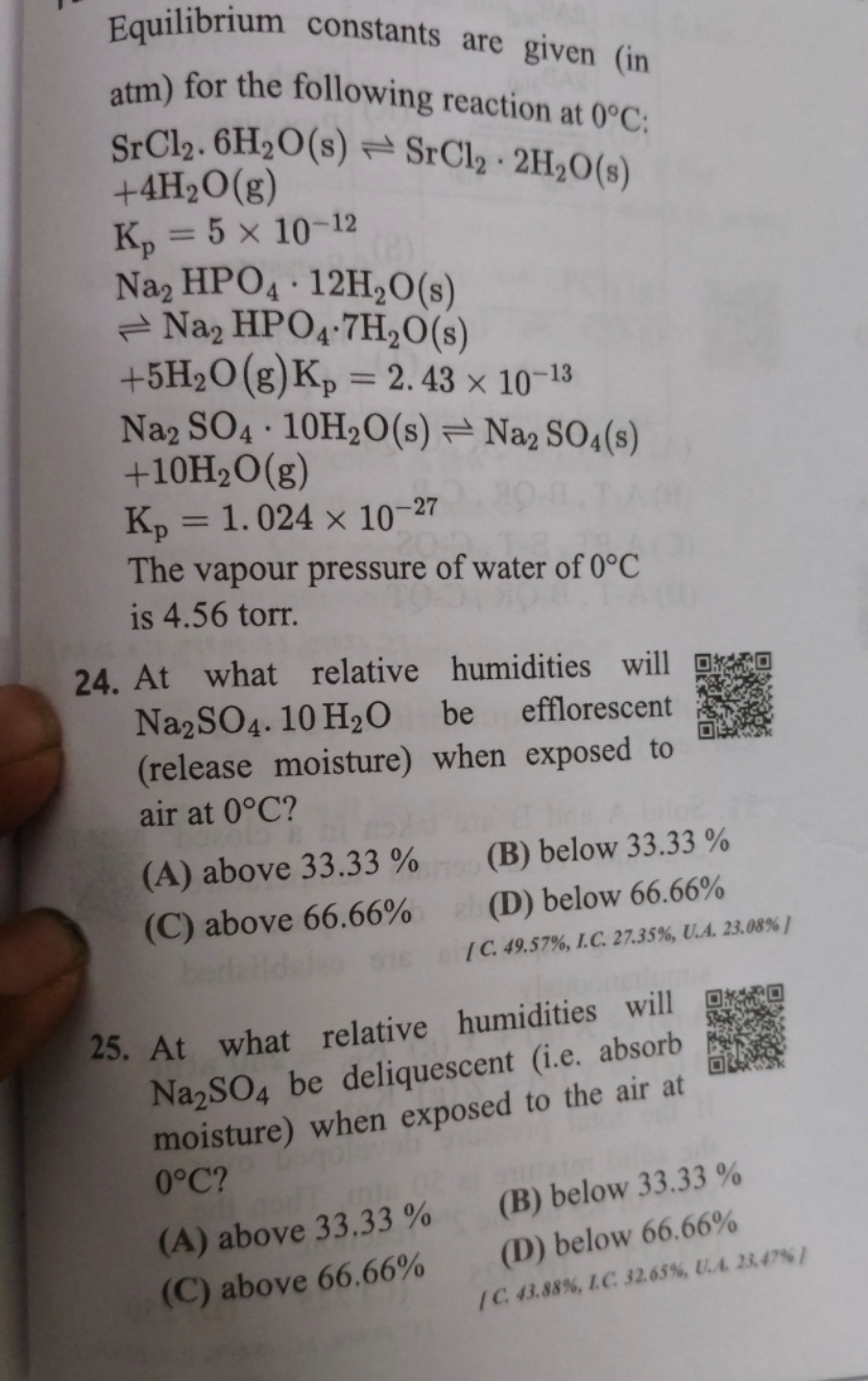 Equilibrium constants are given (in atm ) for the following reaction a