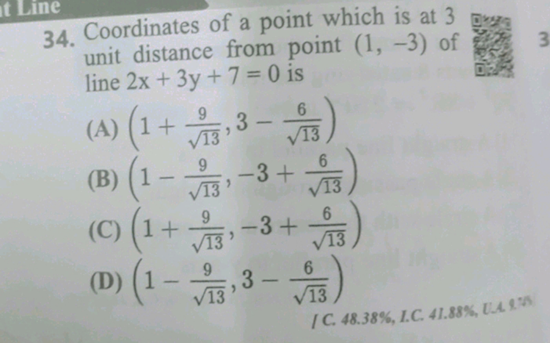 34. Coordinates of a point which is at 3 unit distance from point (1,−