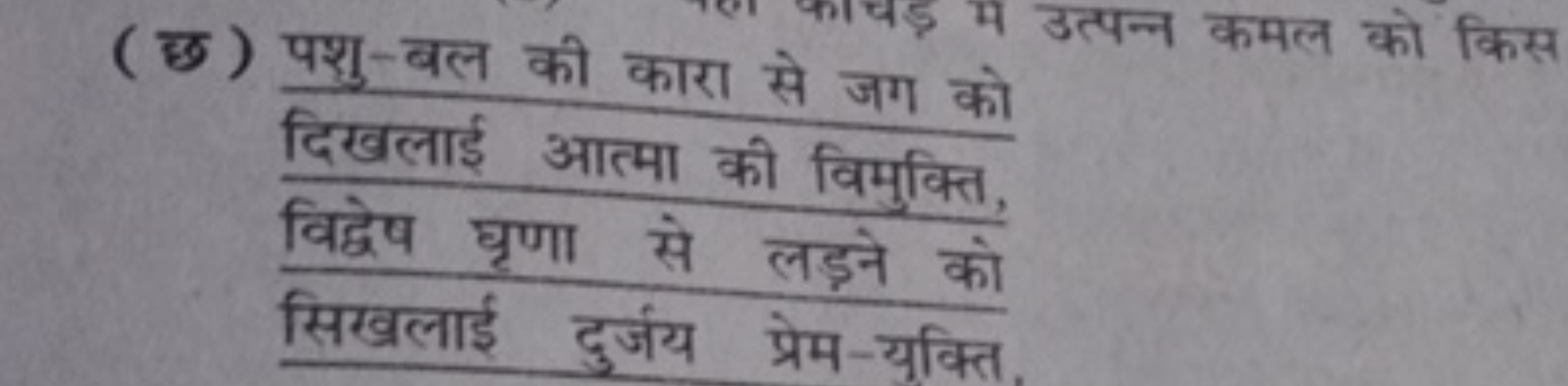 (छ) पशु-बल की कारा से जग को दिखलाई आत्मा की विमुक्ति, विद्वेय घृणा से 