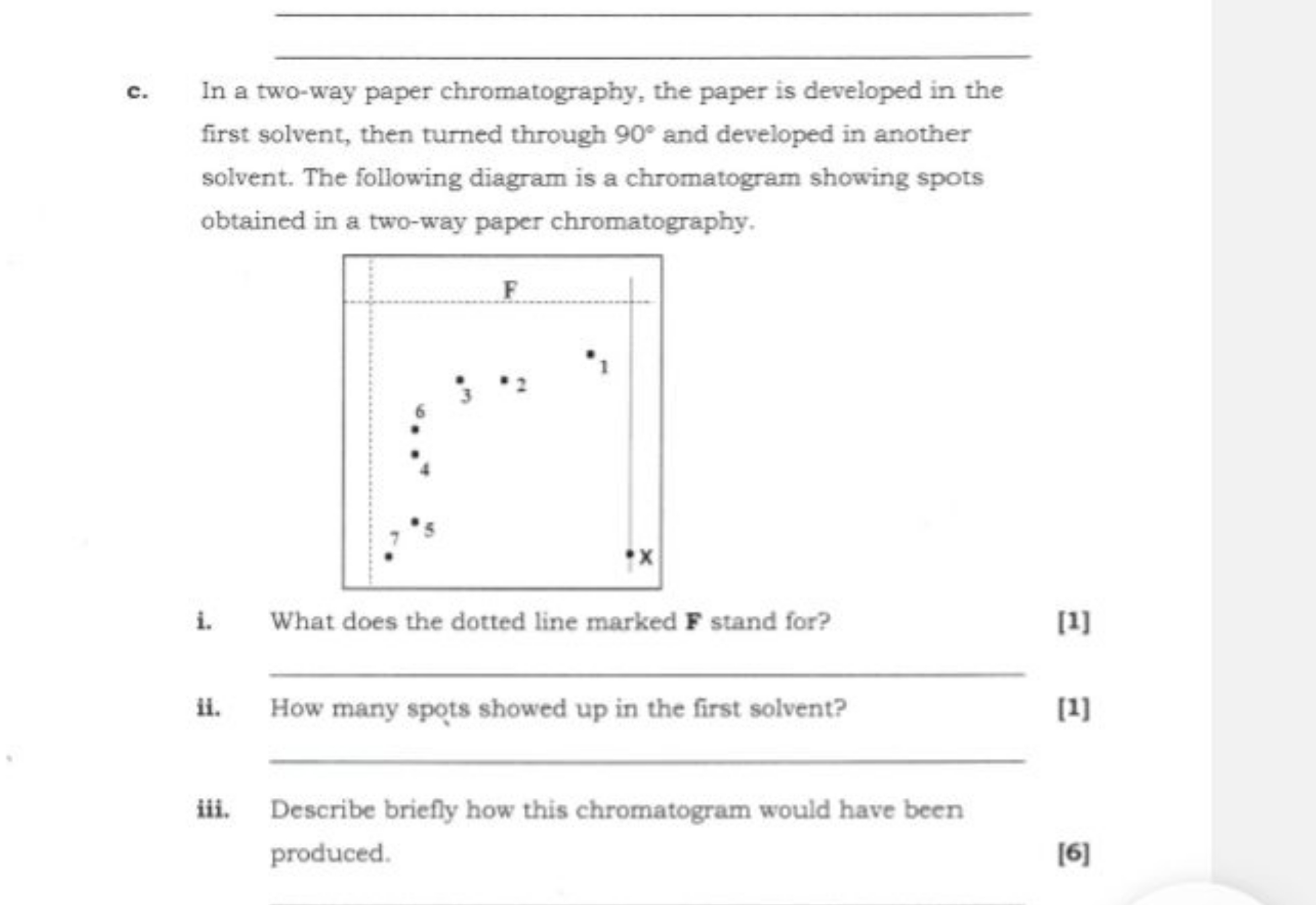 c. In a two-way paper chromatography, the paper is developed in the fi