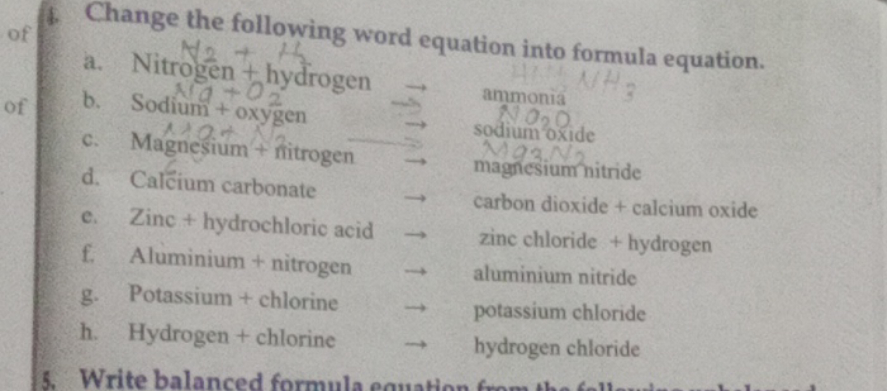 of
(1. Change the following word equation into formula equation.
a. Ni