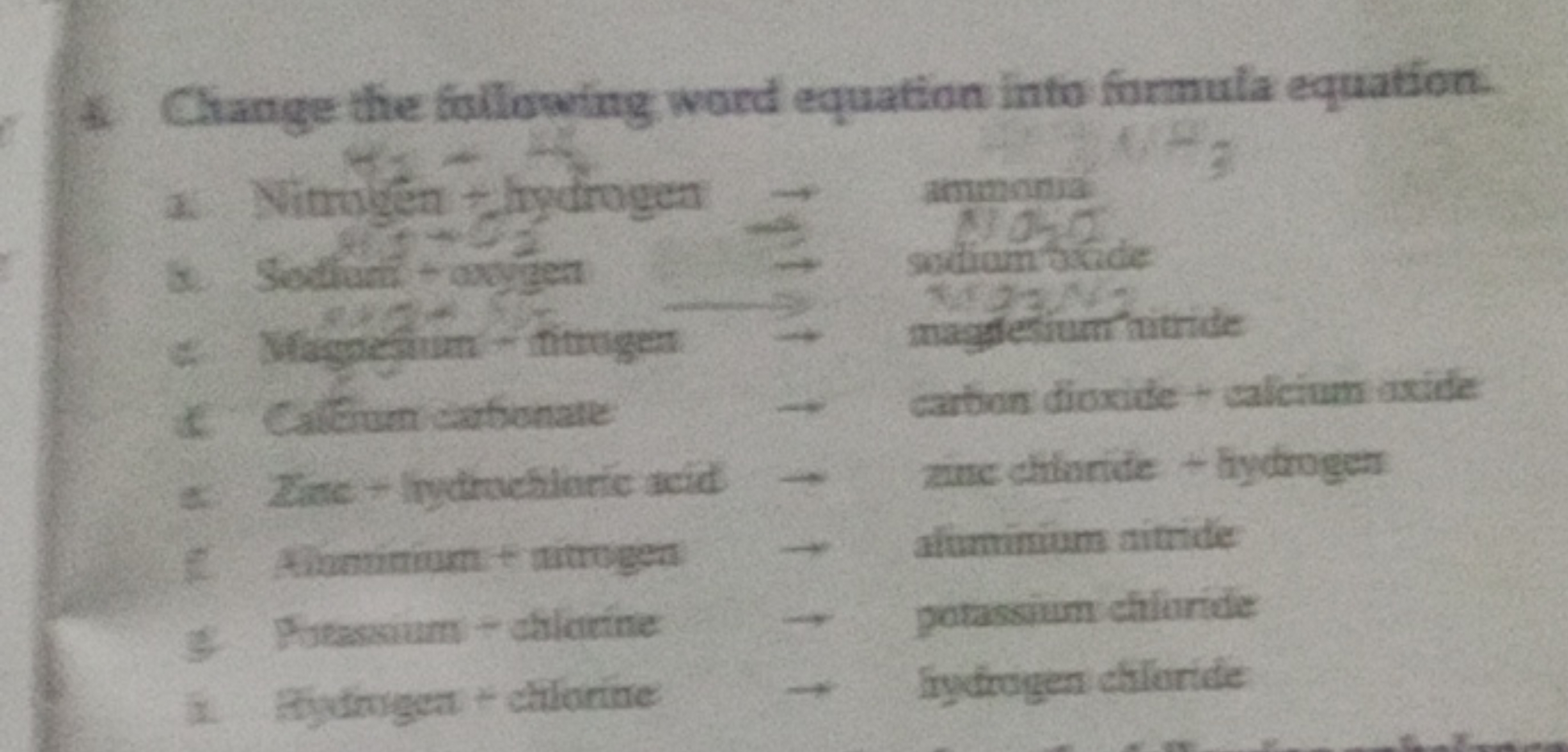 4. Change the following word equation into formula equation.
(i) Nithi