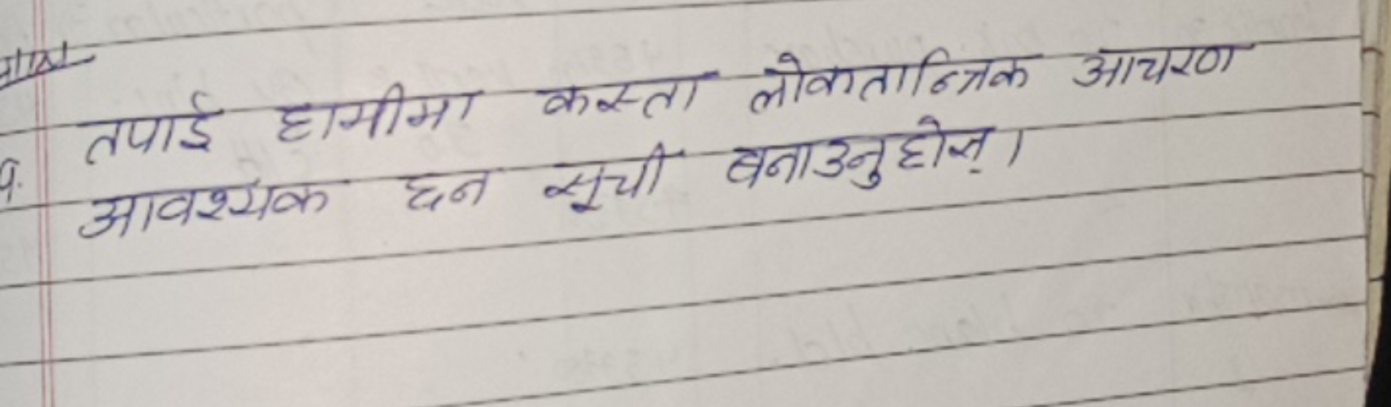 तपाई हामीमा कस्ता लोकतान्त्रिक आचरण आवश्यक दन सूची बनाउनुहोसा