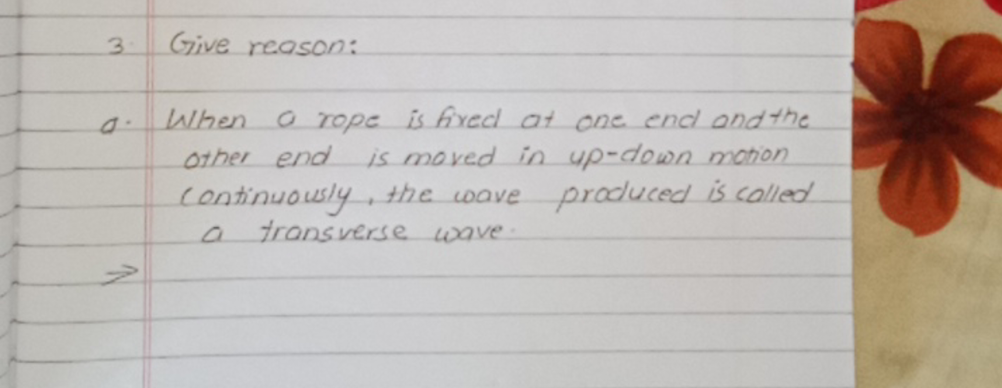 3. Give reason:
a. When a rope is fired at one end and the other end i