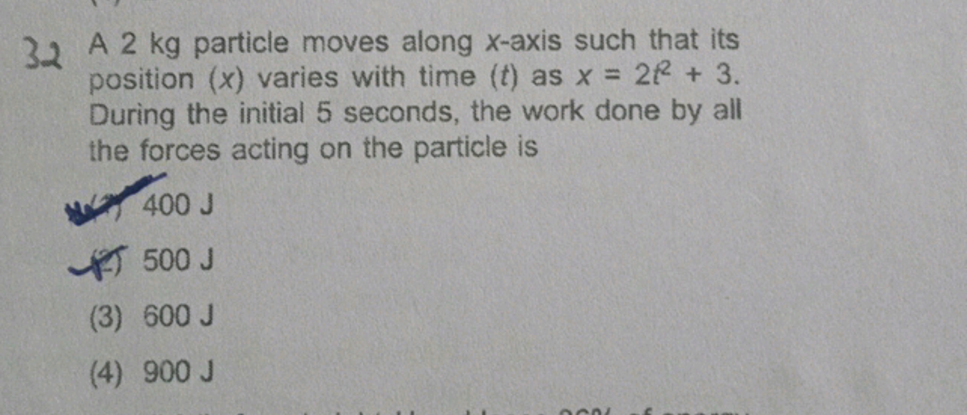 32 A 2 kg particle moves along x-axis such that its position ( x ) var