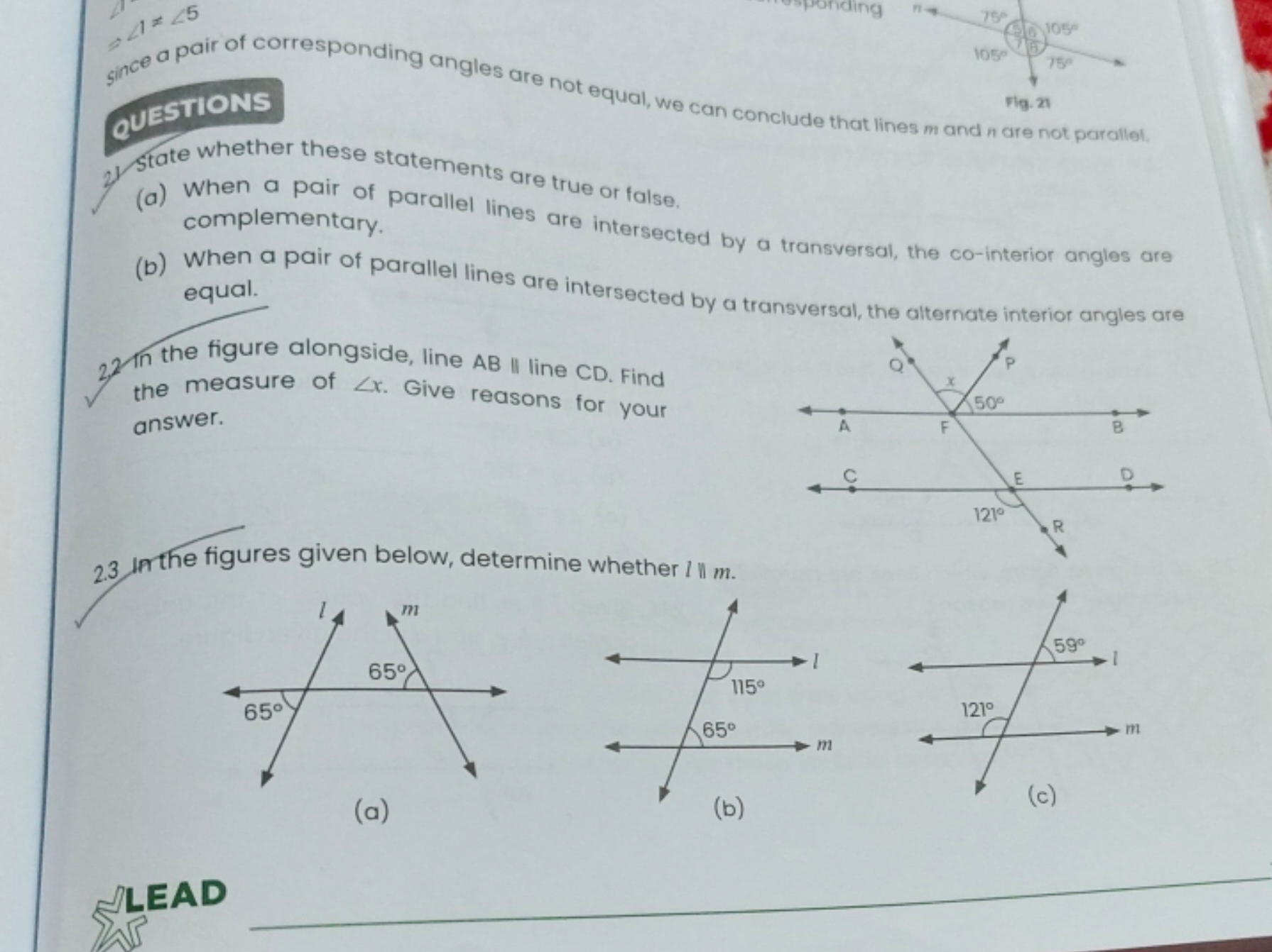 1=∠5
QUESTIONS
ftate whether these statements are true or false.
(a) 