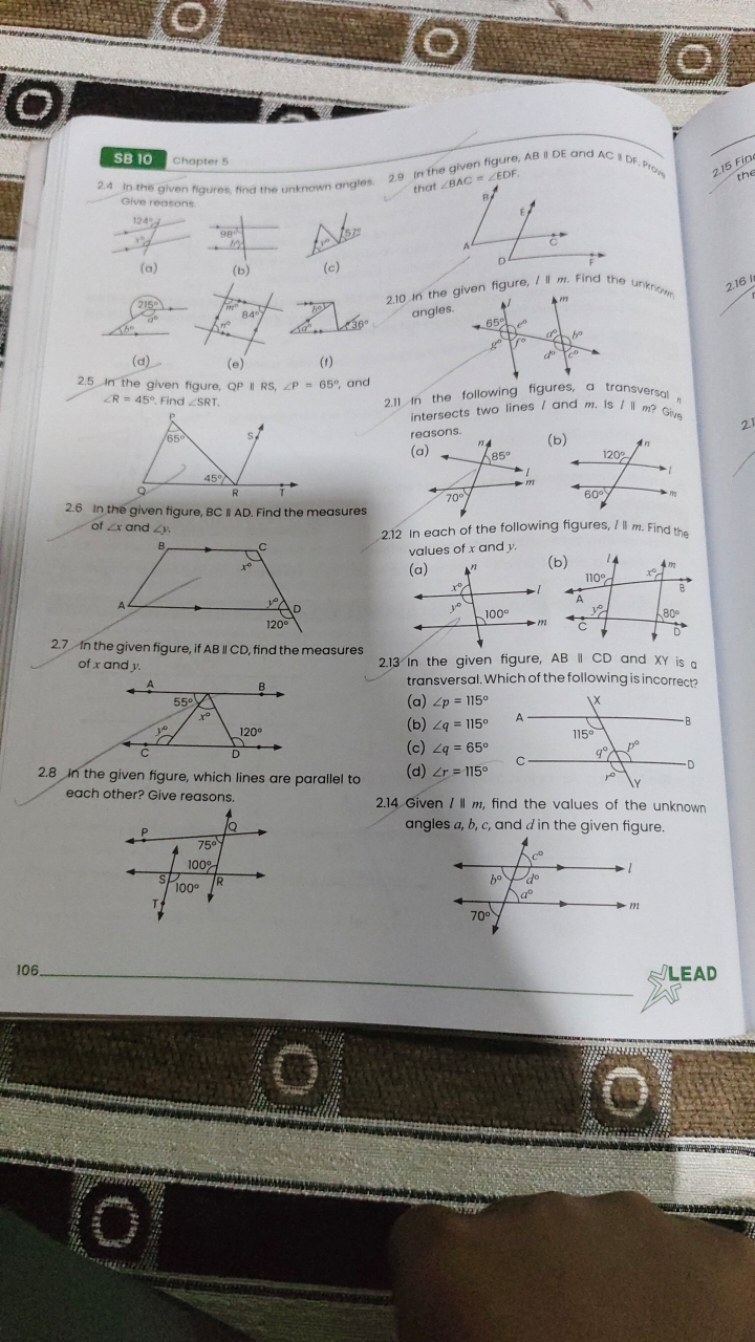 2.4 In the given figures, find the unknown angles. 2.9 in the given fi