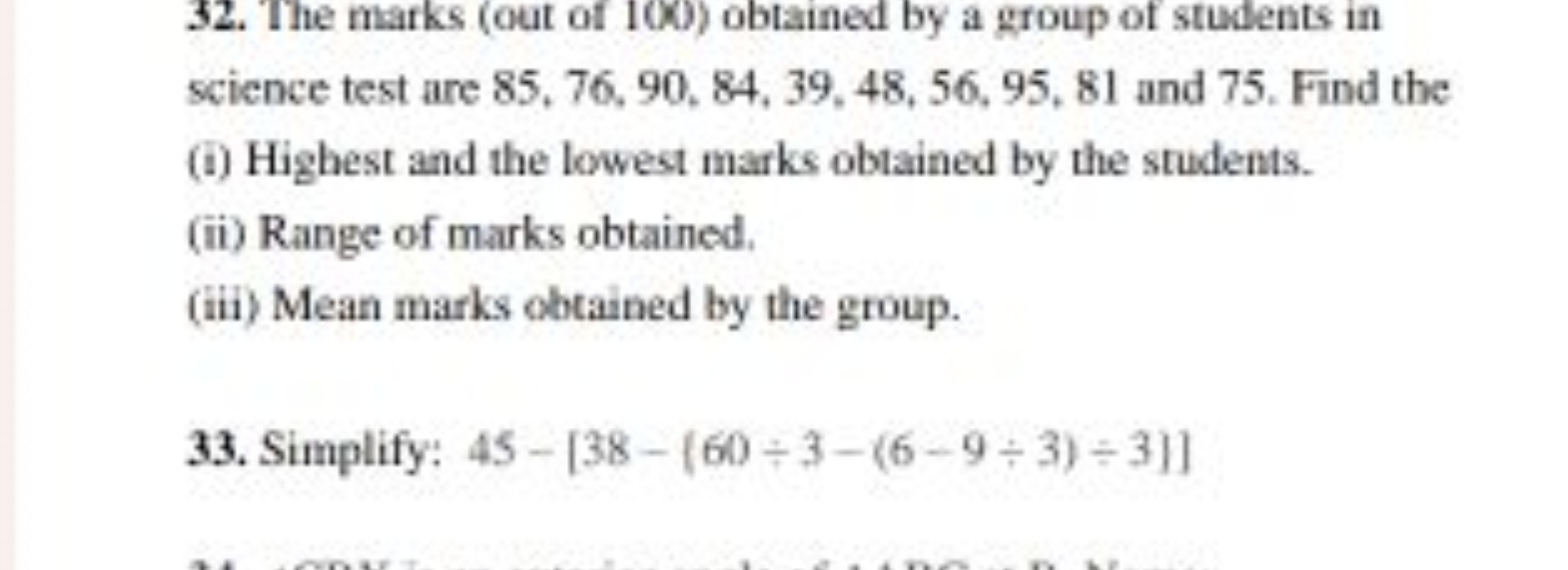 32. The marks (out of 1(00 ) obtained by a group of students in scienc