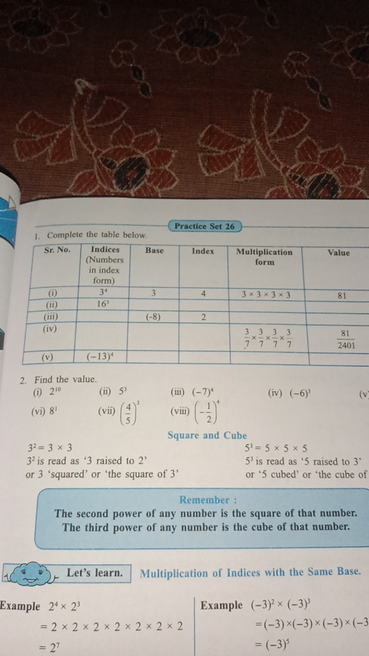 
Practice Set 261. Complete the table below.
\begin{tabular} { | c | c