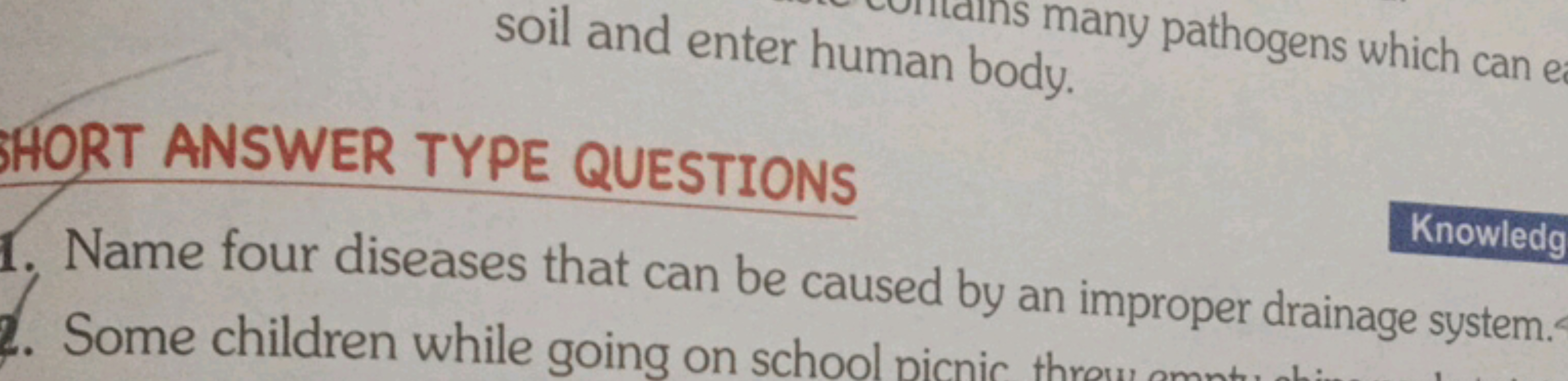 soil and enter human body.
HORT ANSWER TYPE QUESTIONS
1. Name four dis