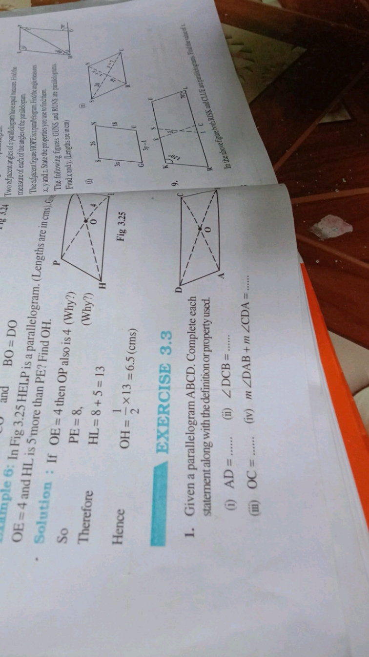 OE=4 and HL is is 3.25 HELP is a parallelogram. (Lengths are in cms., 