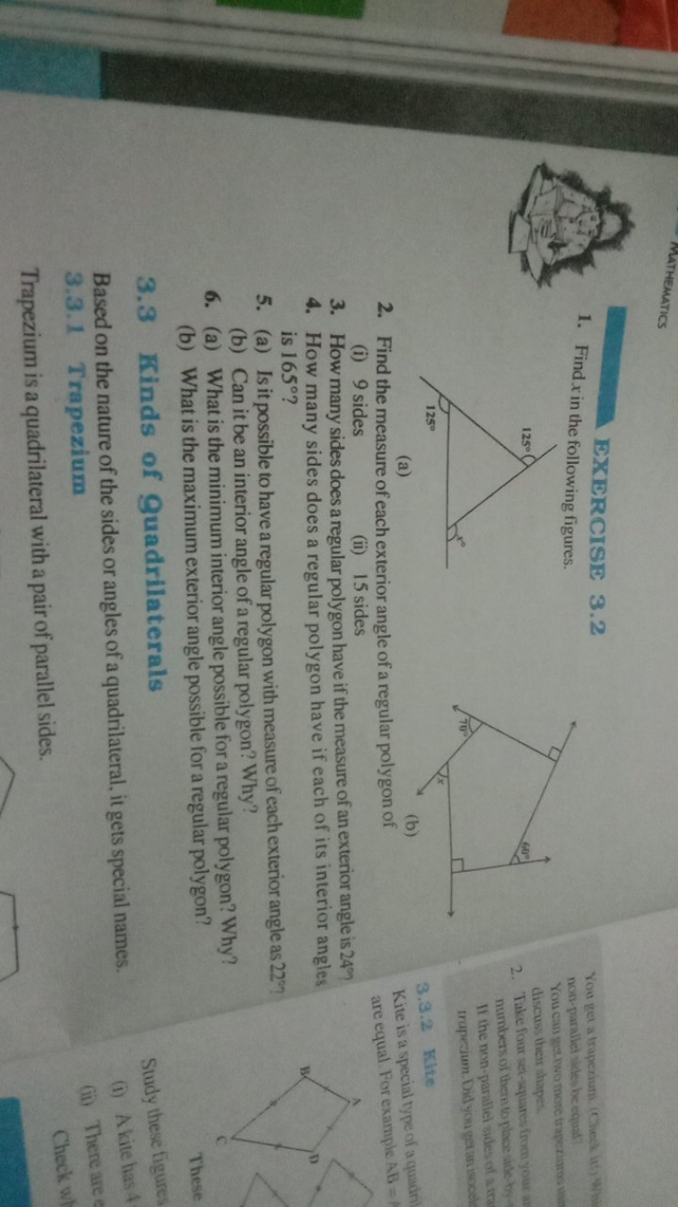 EXERCISE 3.2
1. Find x in the following figures. (a)
2. Find the measu