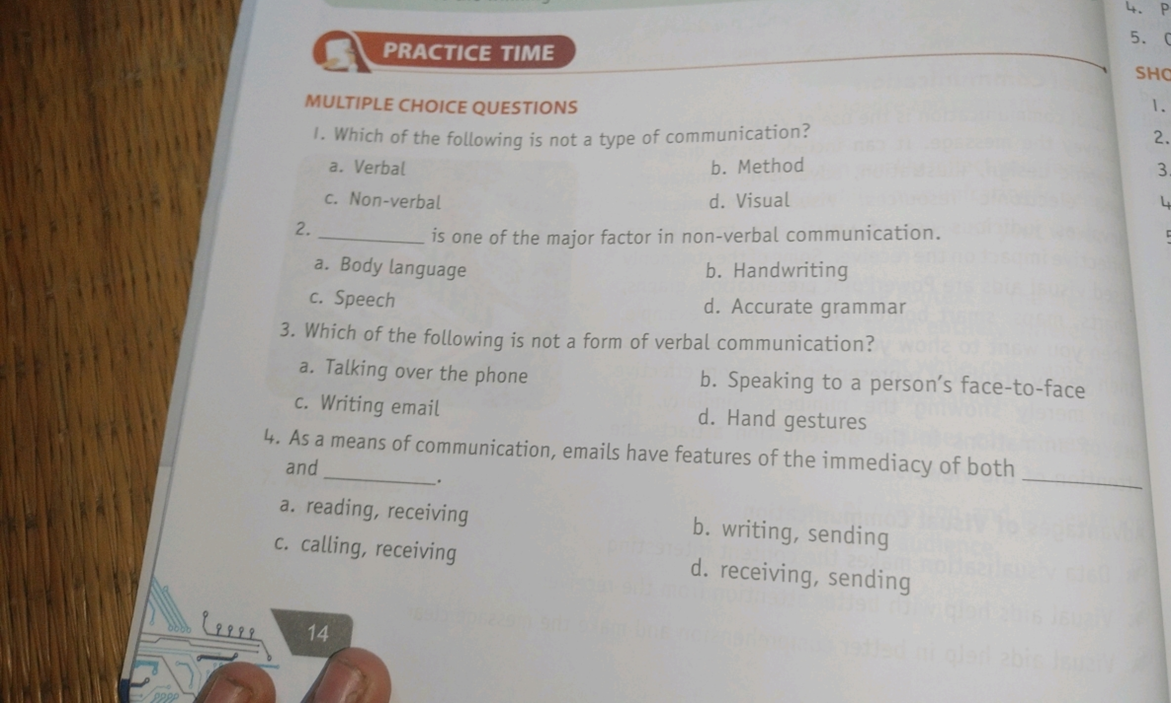 9999
PRACTICE TIME
MULTIPLE CHOICE QUESTIONS
1. Which of the following