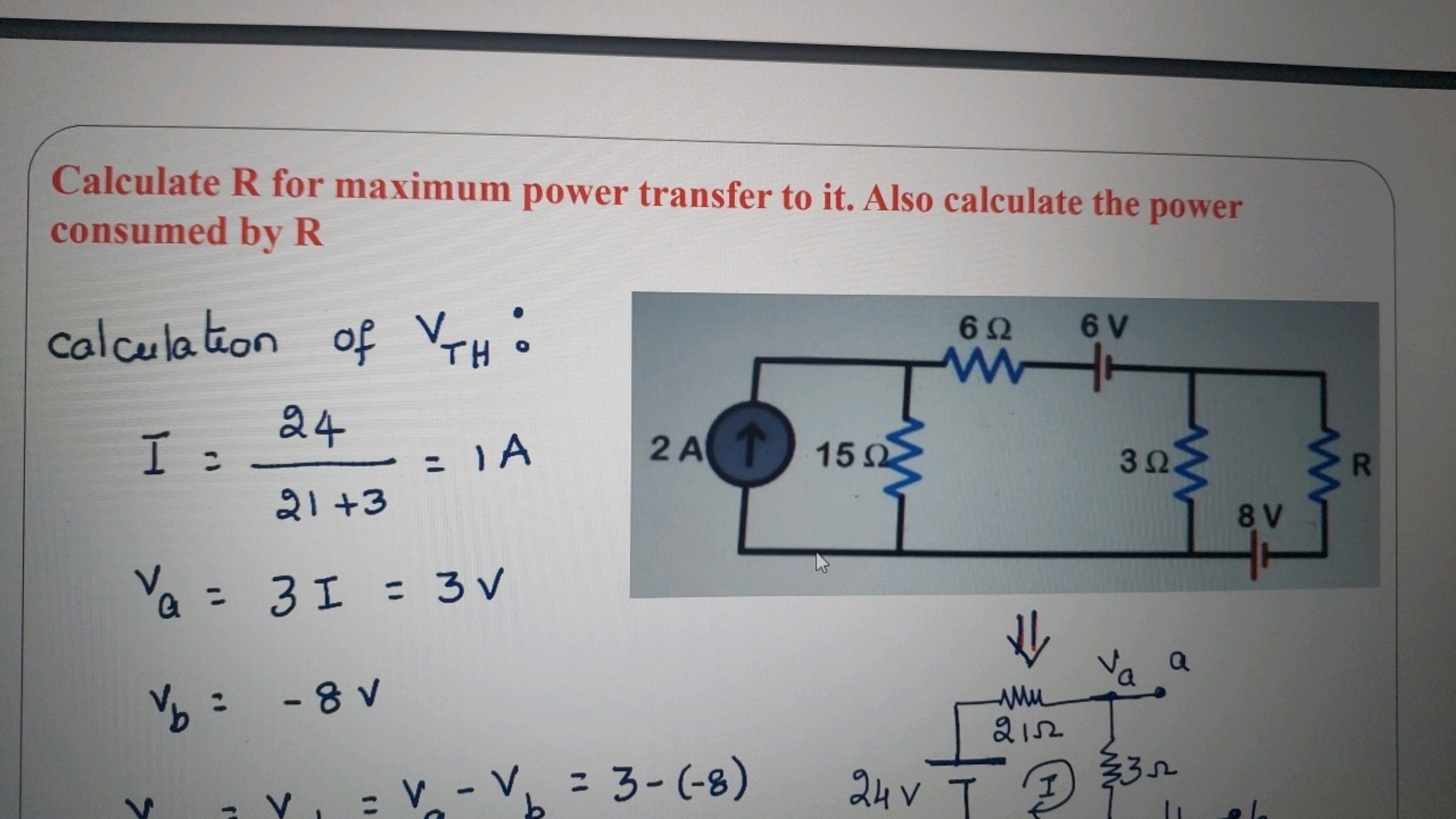 Calculate R for maximum power transfer to it. Also calculate the power