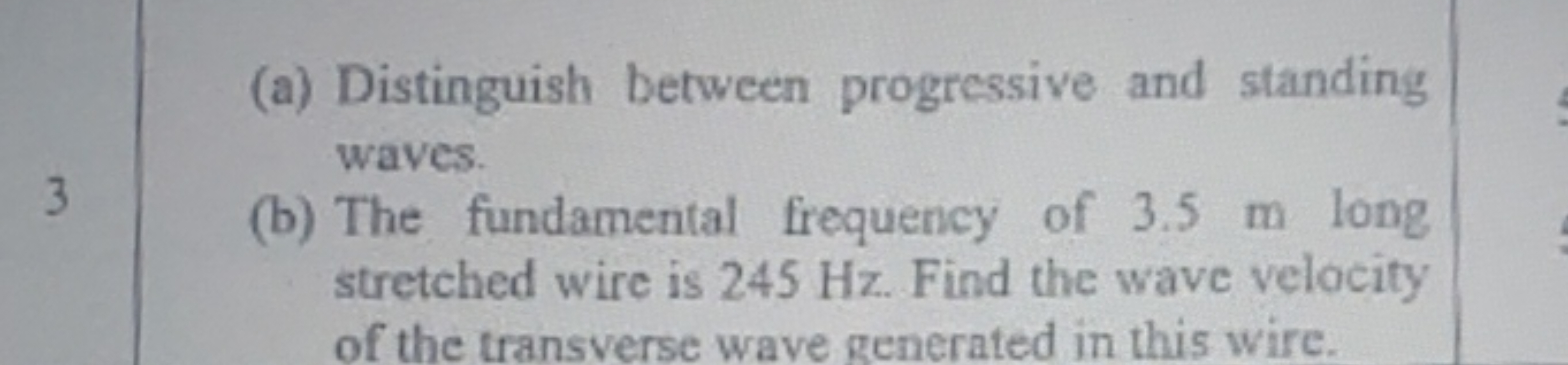 (a) Distinguish between progressive and standing waves.
(b) The fundam