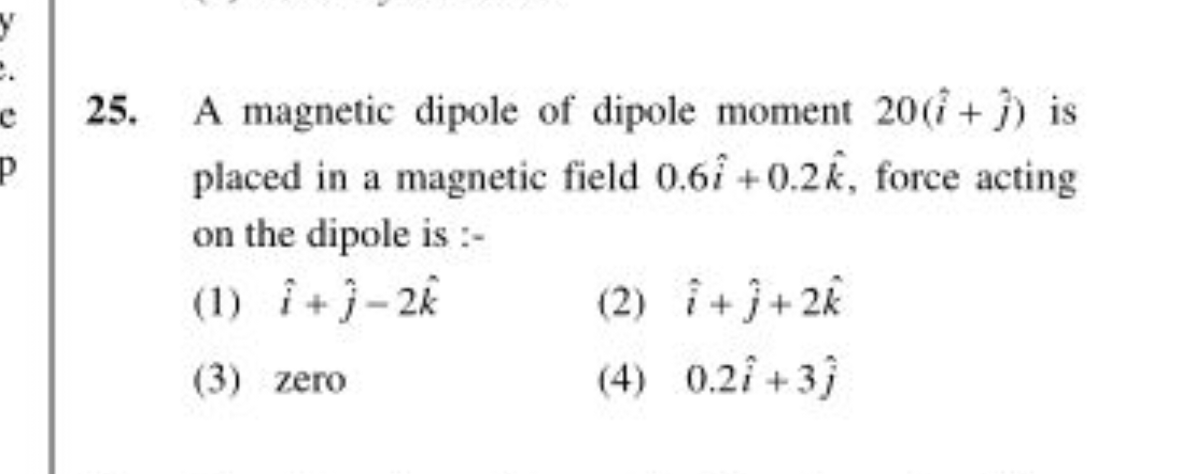 25. A magnetic dipole of dipole moment 20(i^+j^​) is placed in a magne