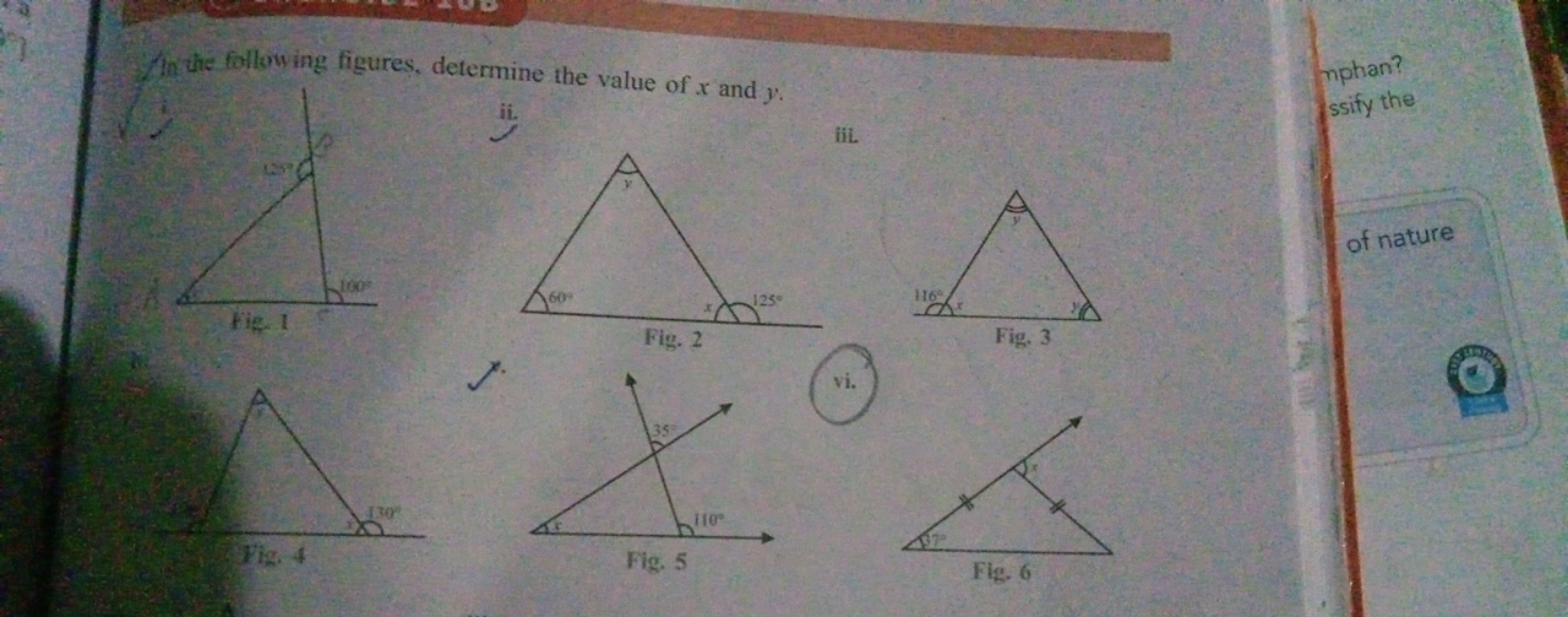 Th the following figures, determine the value of x and y.
Fig. 1
Fig. 