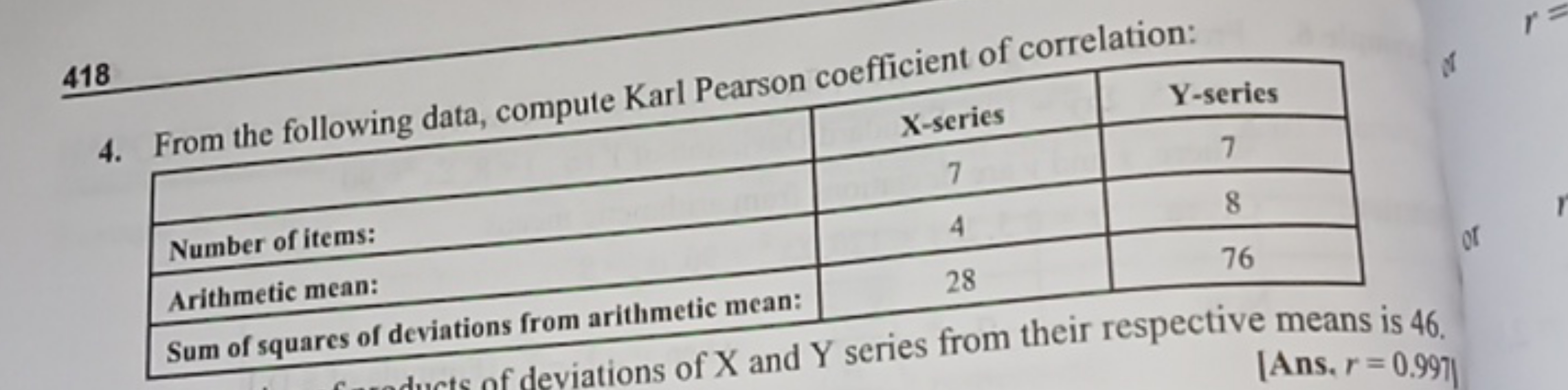 418
4. From the following data, compute Karl Pearson coefficient of co