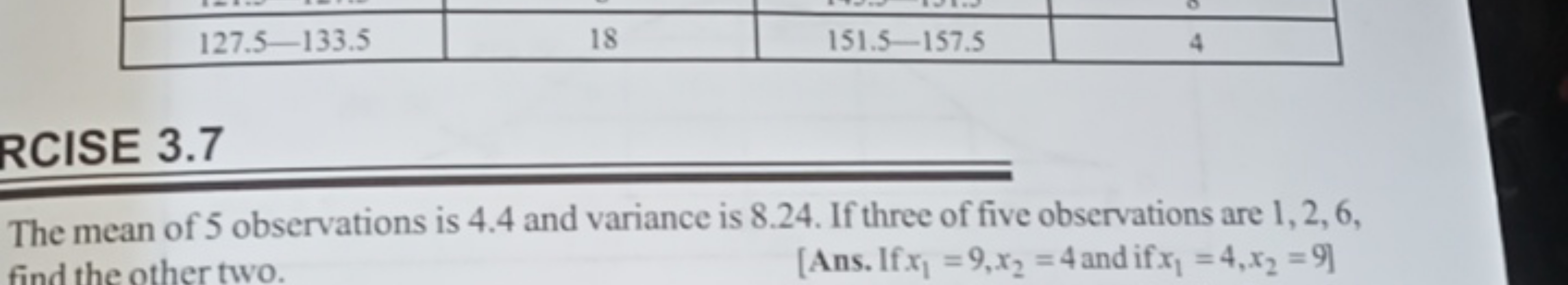 \begin{tabular} { | c | c | c | c | } 
\hline 127.5−133.5 & 18 & 151.5