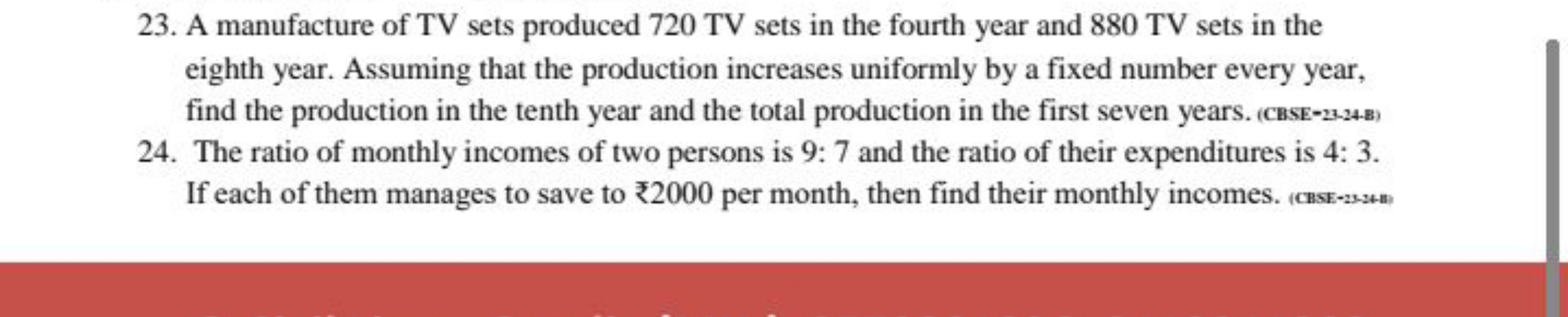 23. A manufacture of TV sets produced 720 TV sets in the fourth year a