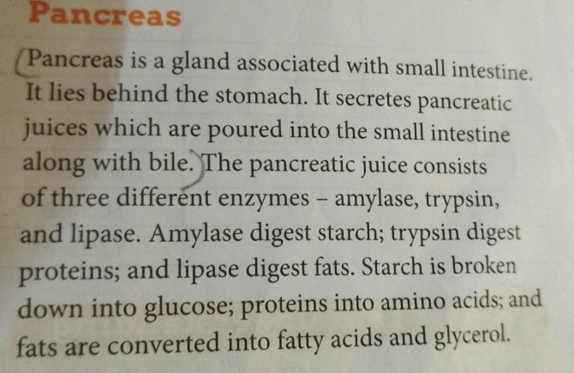 Pancreas is a gland associated with small intestine. It lies behind th