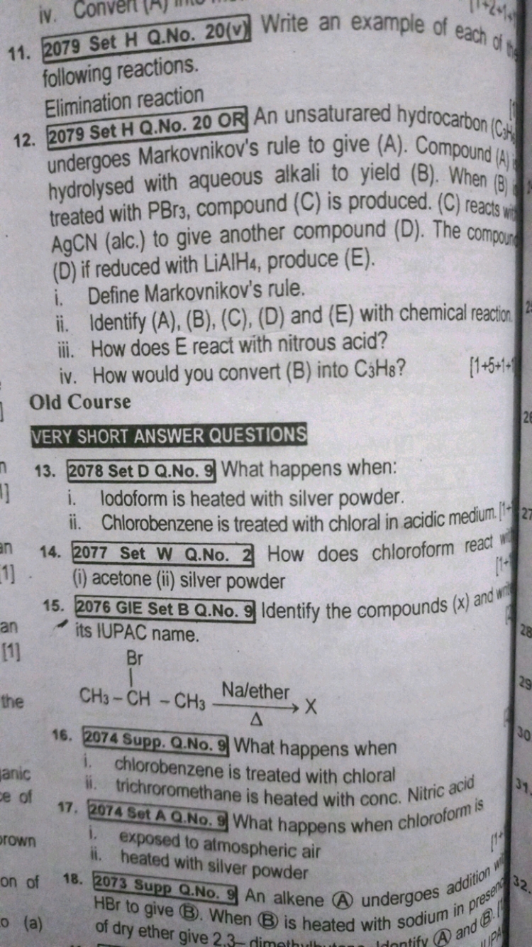 11. 2079 Set H Q.No. 20(v) Write an example of each of following react