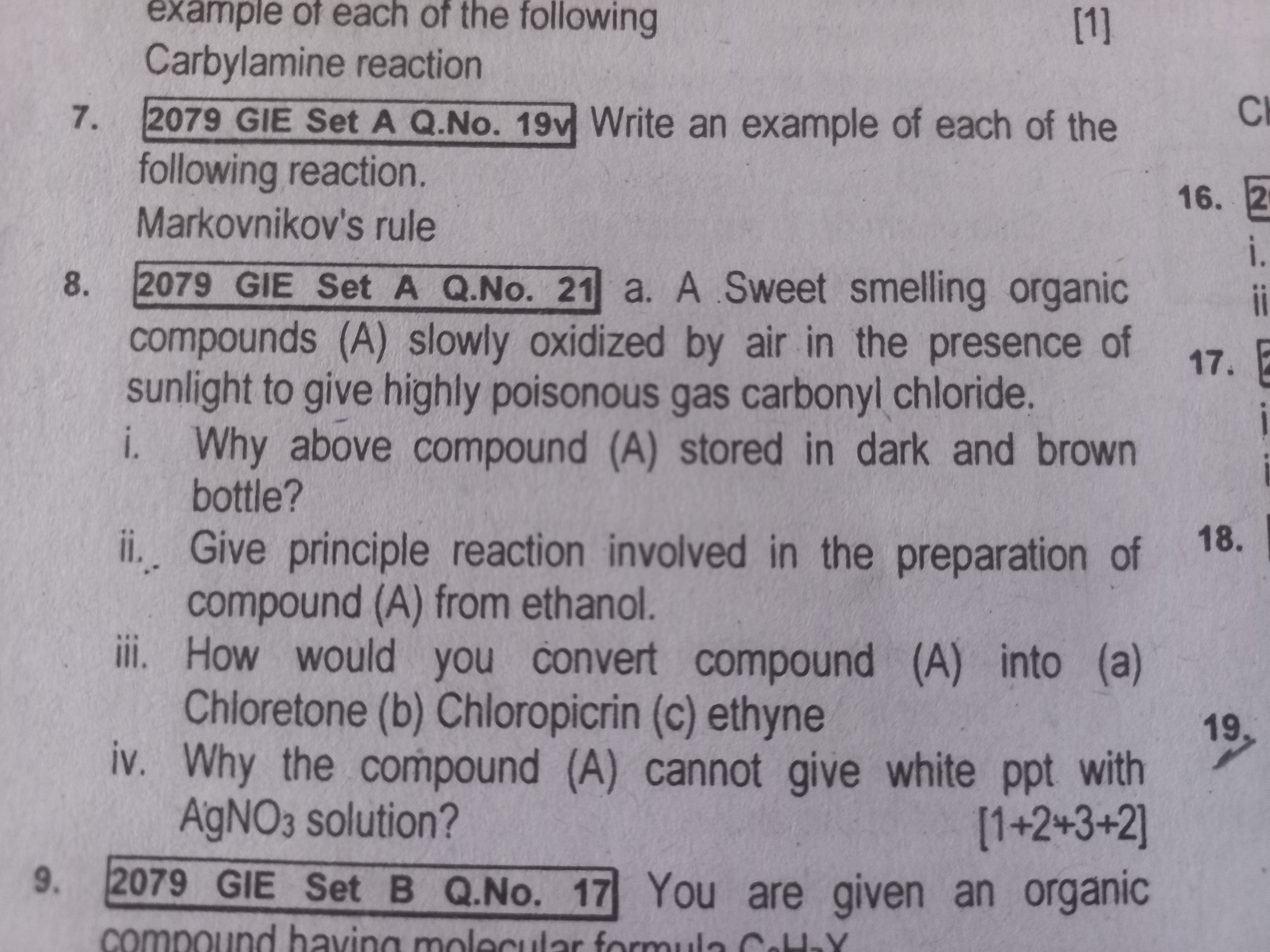 example of each of the following
[1]
Carbylamine reaction
7. 2079 GIE 