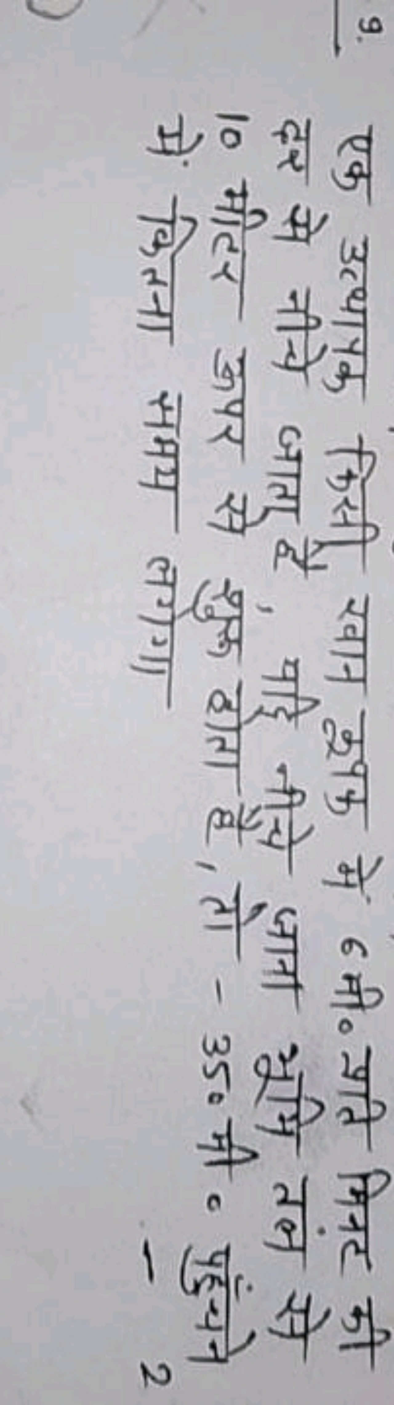 9. एक उत्थाकक किसी खान क्रक मे 6 मी० व्रति मिनट की दर से नीचे जाता है,